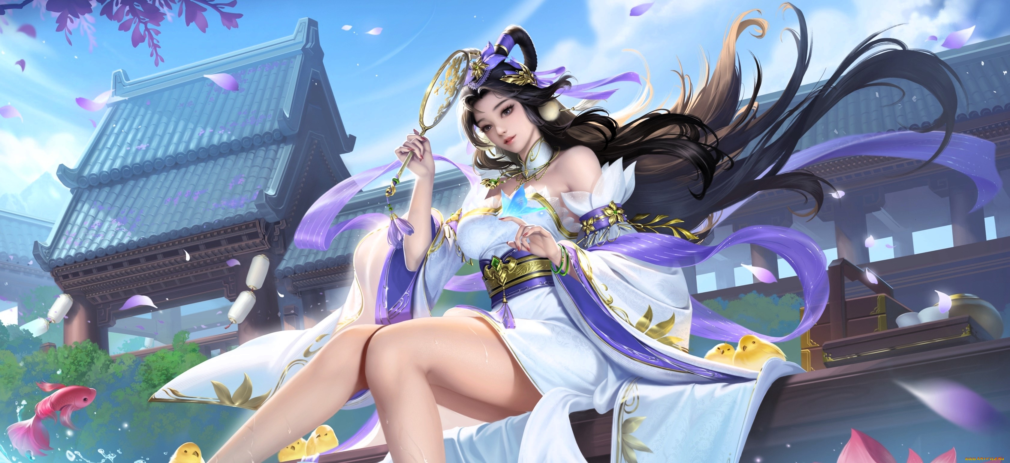 видео, игры, league, of, legends, девушка, веер, здание, циплята, рыбка