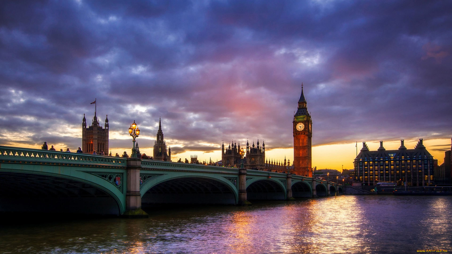 города, лондон, , великобритания, башни, здания, огни, мост, река