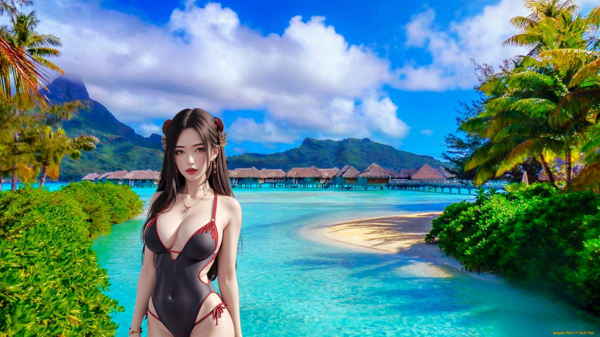 разное, компьютерный, дизайн, азиатка, купальник