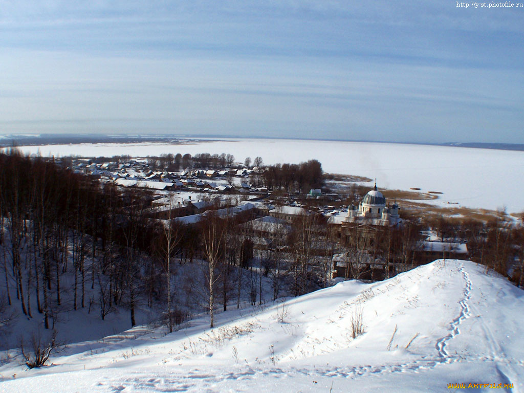 галич, зима, вид, на, город, озеро, города, другое