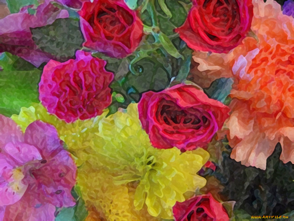 рисованные, цветы