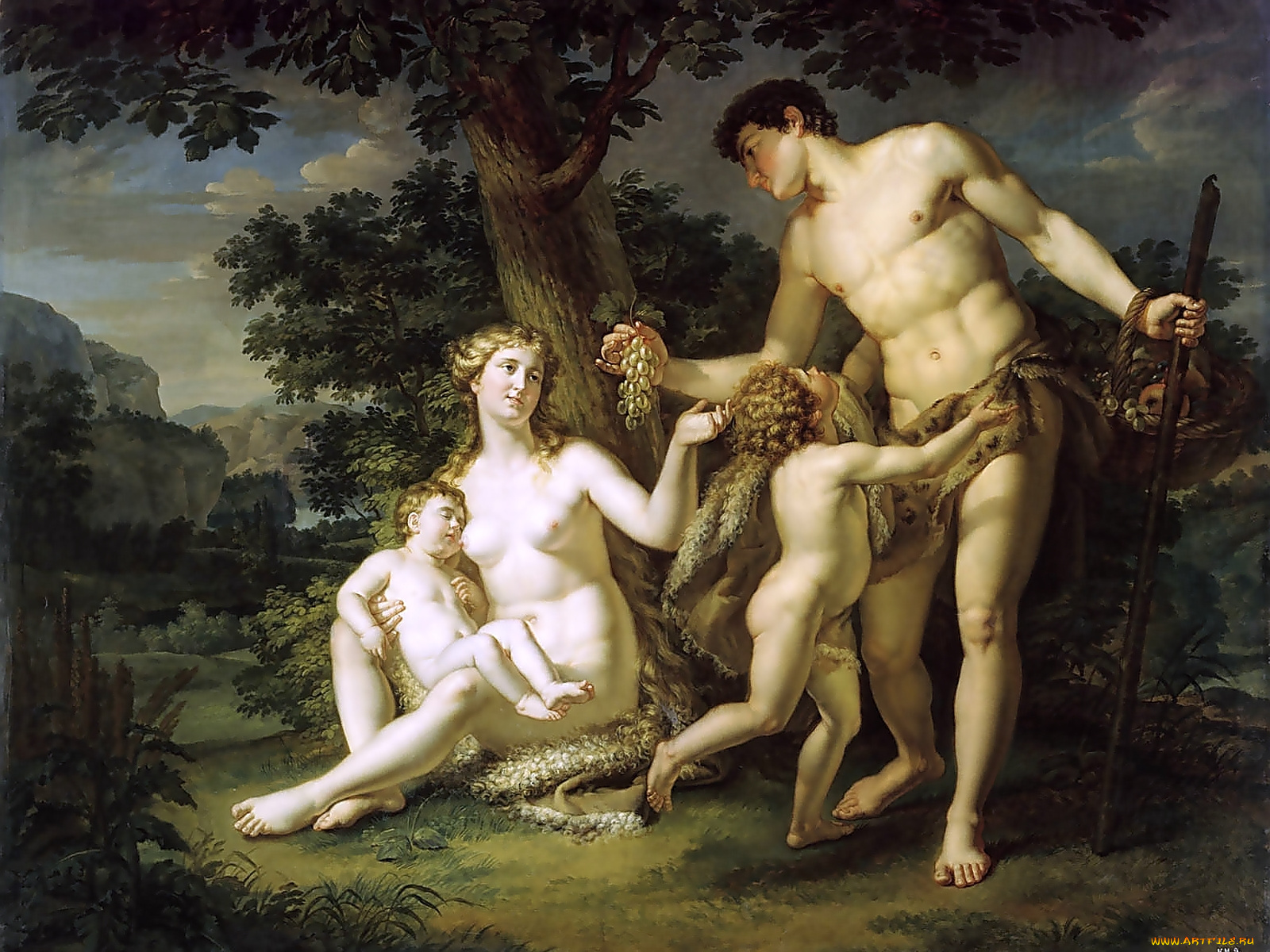 адам, ева, детьми, рисованные, андрей, иванов