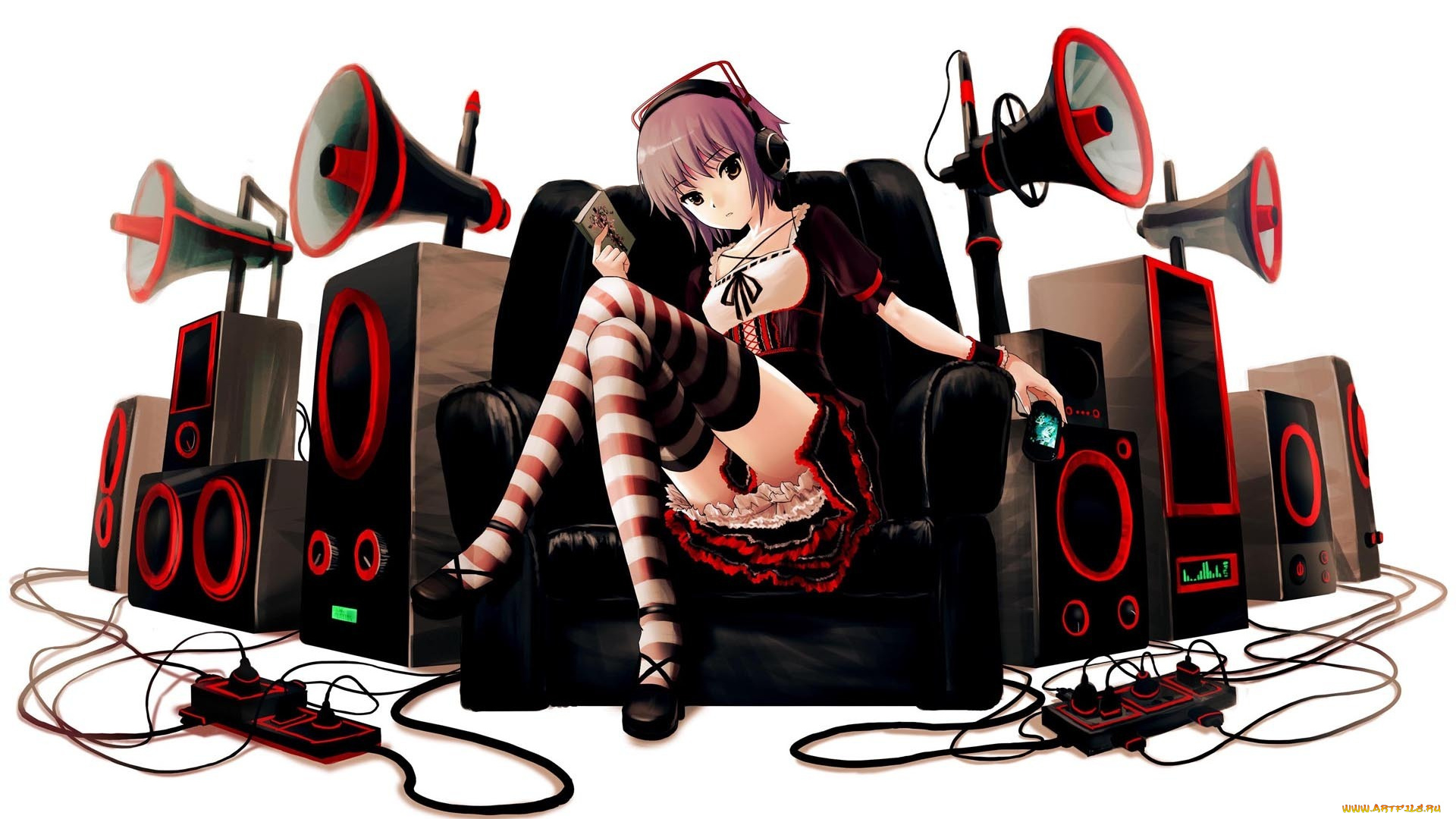 аниме, the, melancholy, of, haruhi, suzumiya, кресло, рупор, колонки, аудиосистема, наушники, nagato, yuki