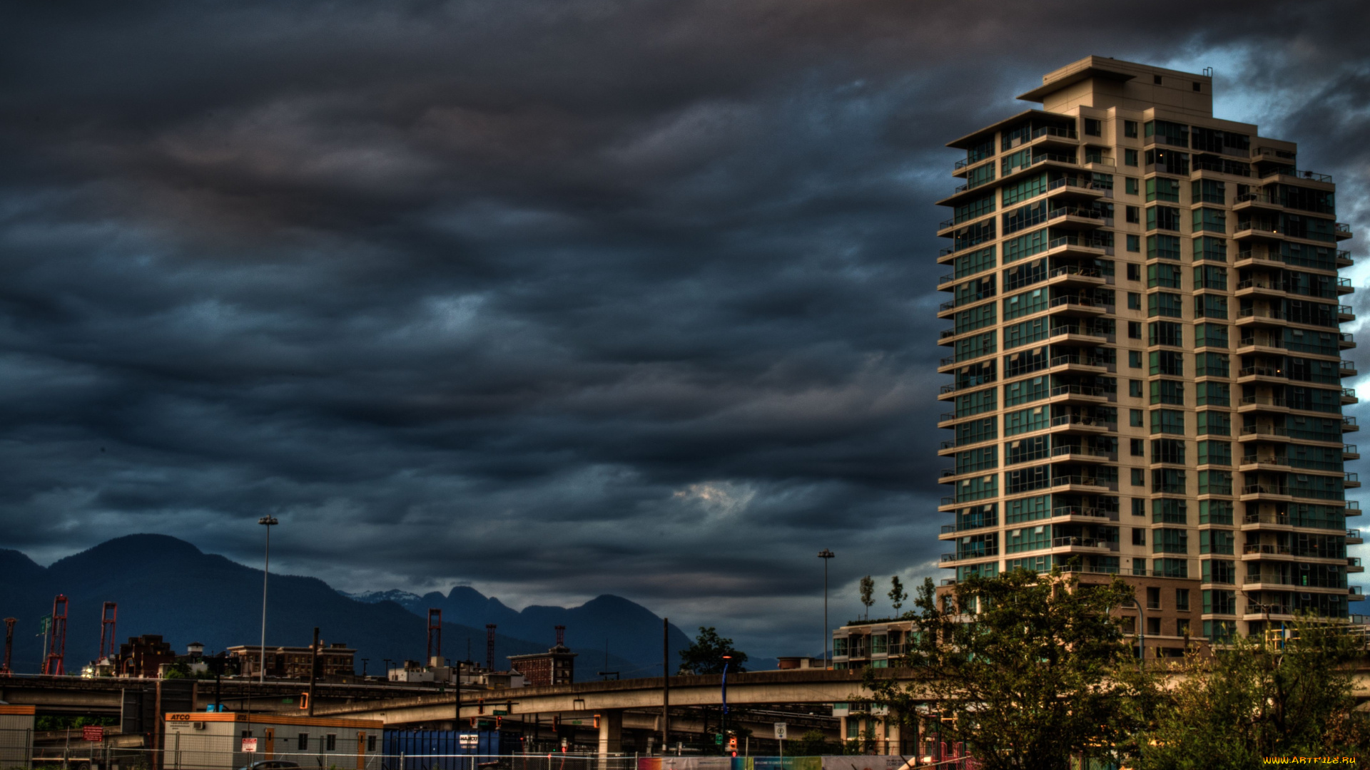 города, здания, дома, туча