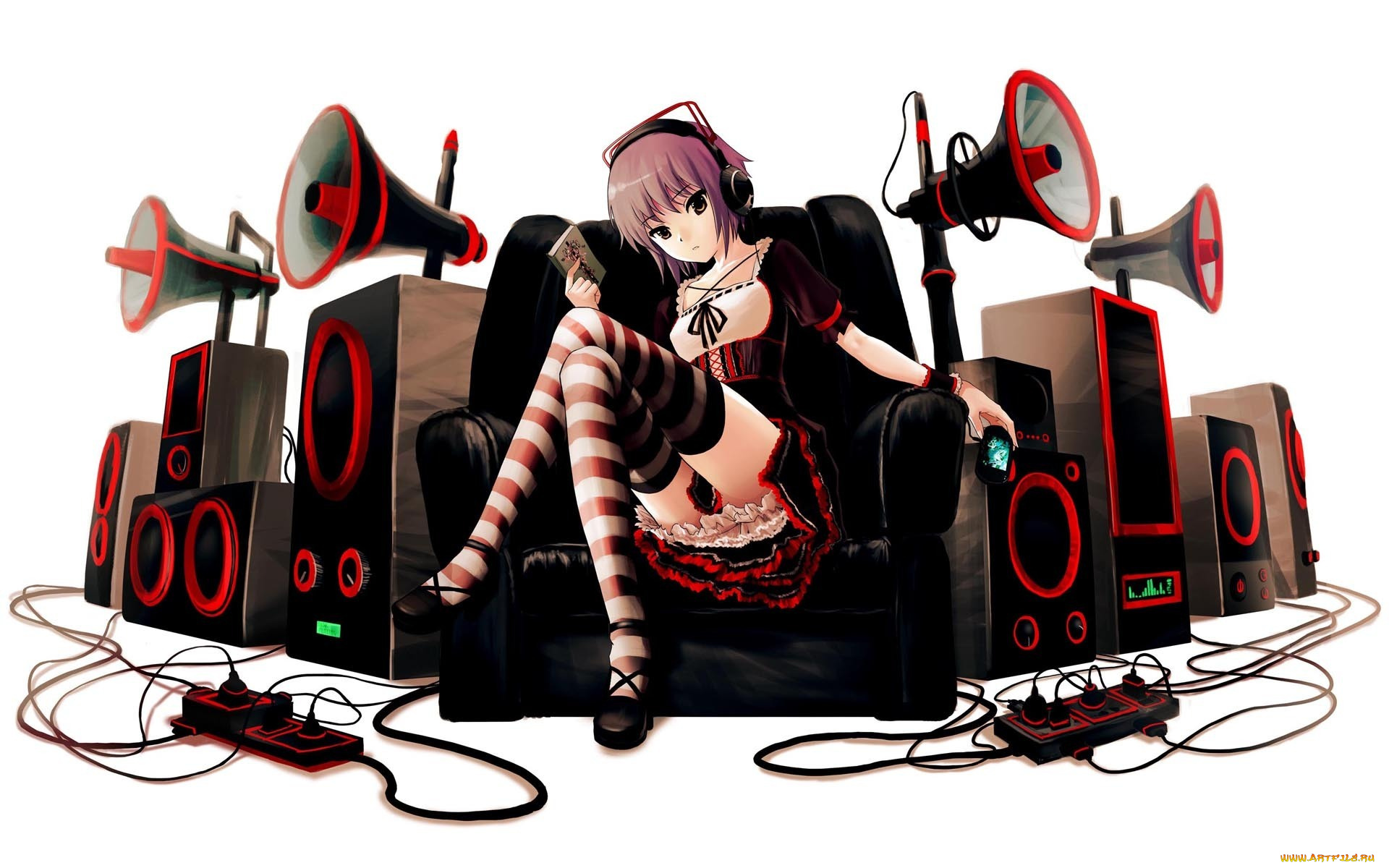 аниме, the, melancholy, of, haruhi, suzumiya, кресло, рупор, колонки, аудиосистема, наушники, nagato, yuki