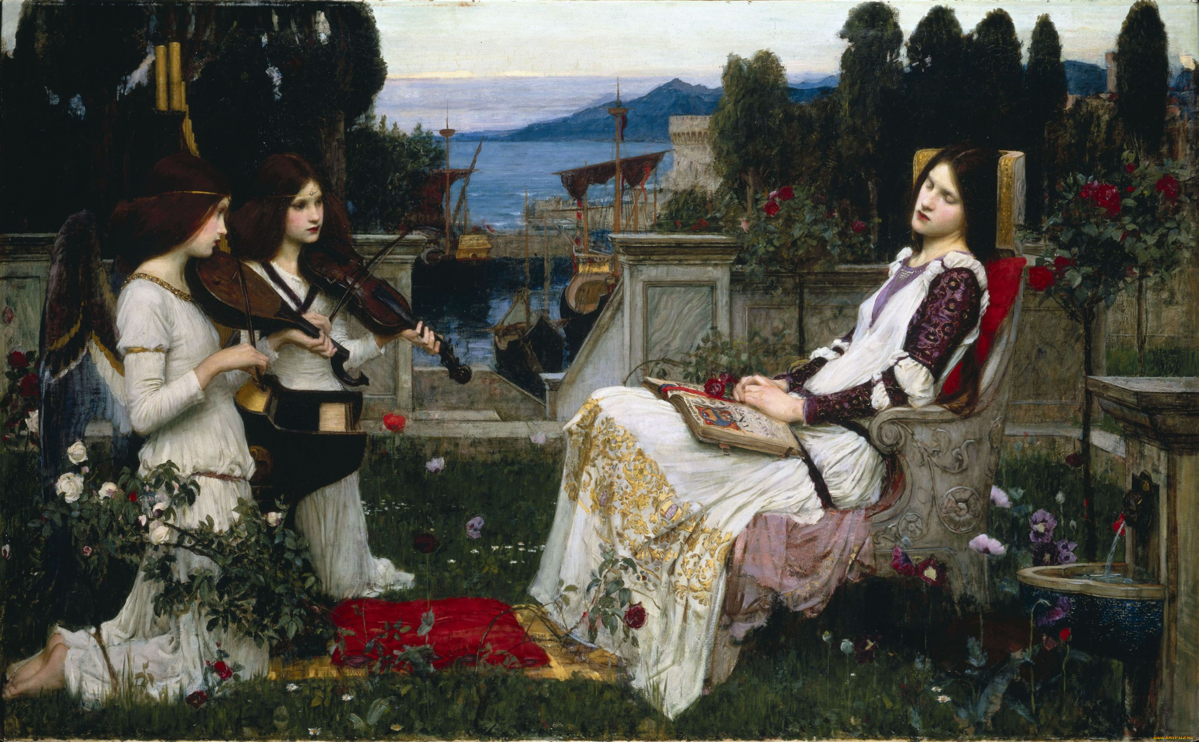 saint, cecilia, рисованные, john, william, waterhouse, скрипка