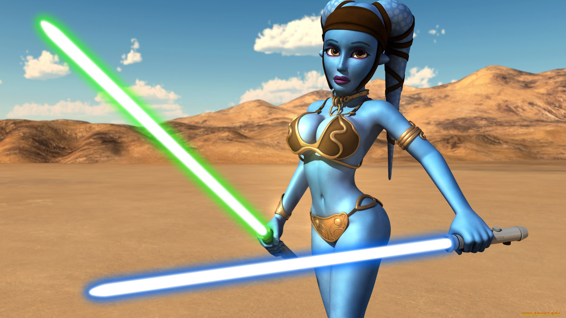 3д, графика, creatures, существа, пустыня, девушка