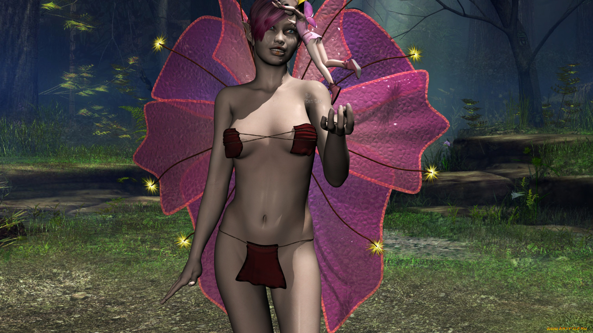 3д, графика, elves, эльфы, крилья, эльфийка