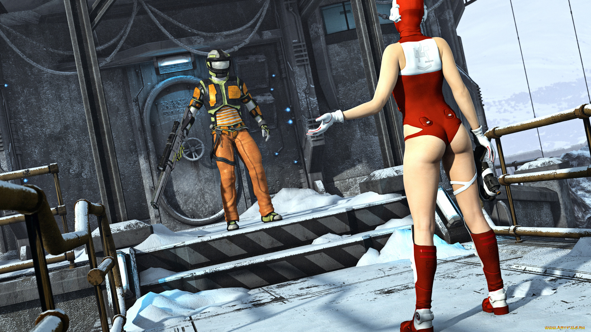 3д, графика, fantasy, фантазия, шлем, оружие, снег, зима