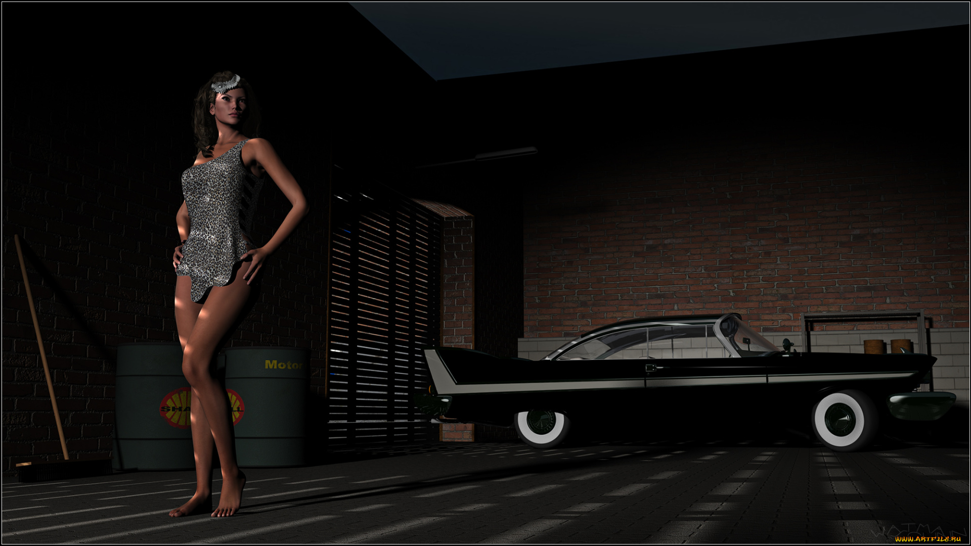 3д, графика, people, люди, девушка, автомобиль