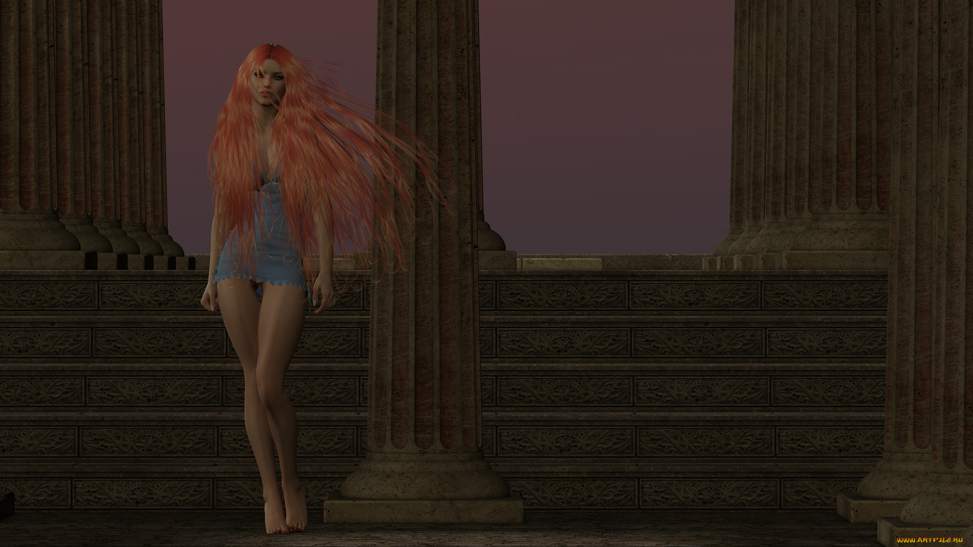 3д, графика, people, люди, колонны, волосы, девушка