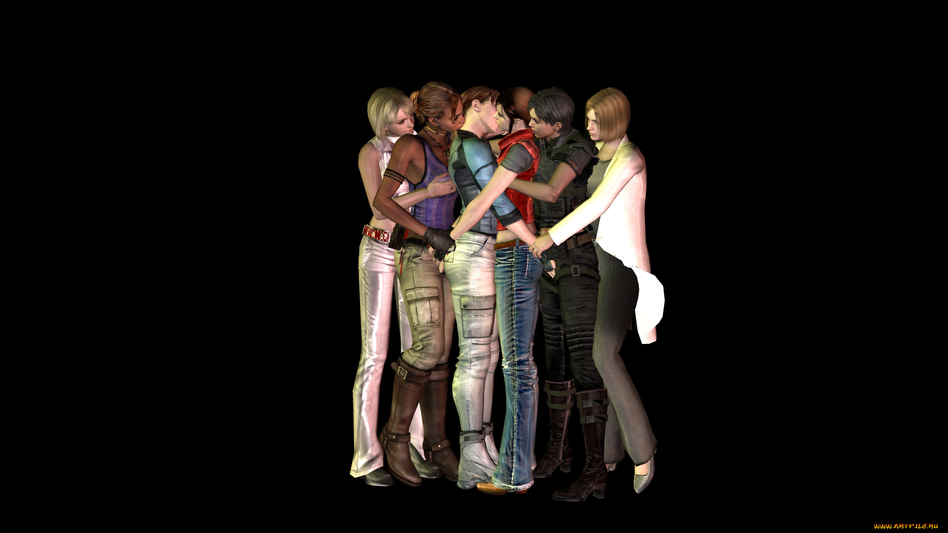 3д, графика, romance, девушки, парни, поцелуй