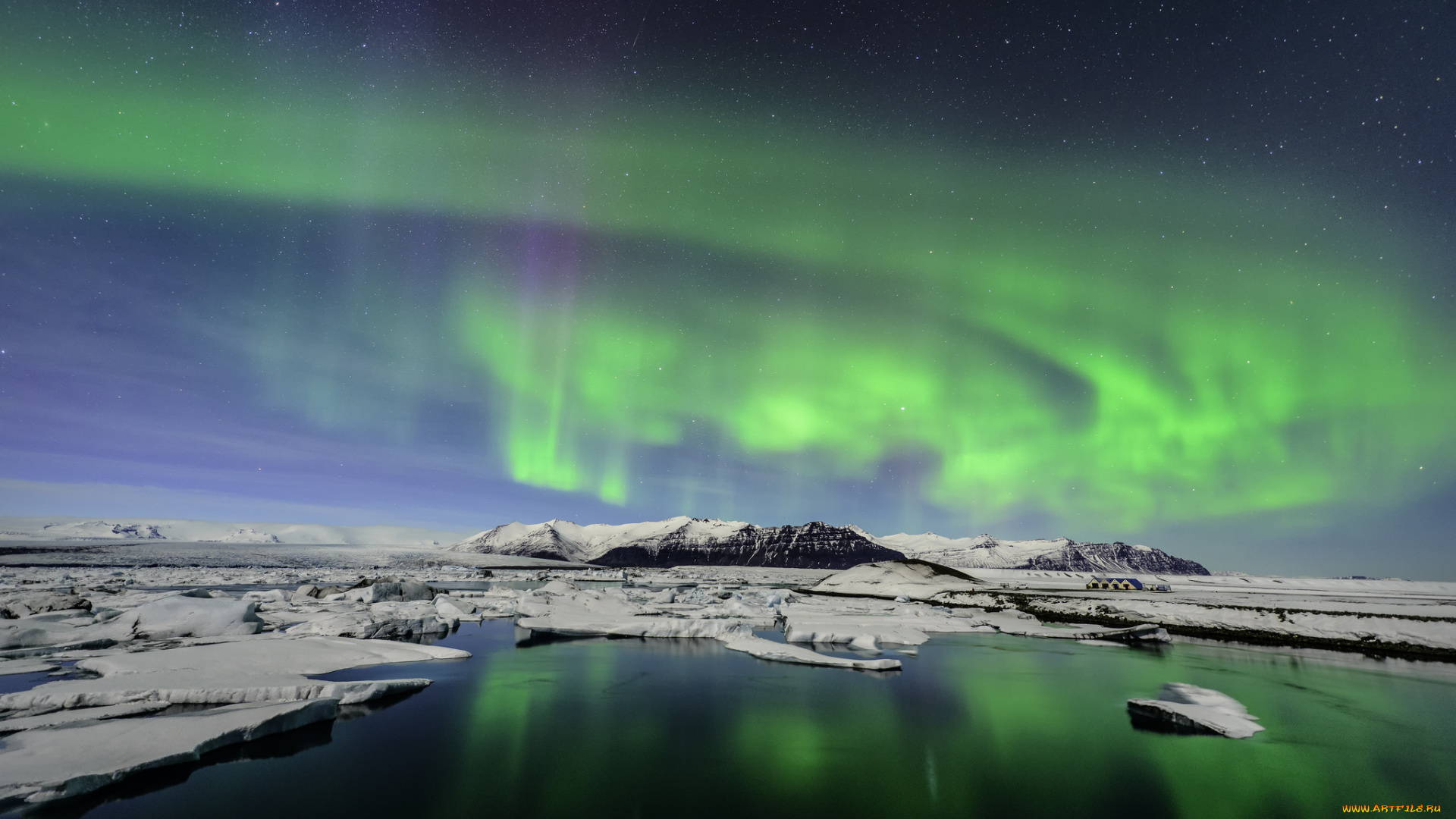 glacial, lagoon, iceland, природа, северное, сияние, льды, горы, льдины, исландия