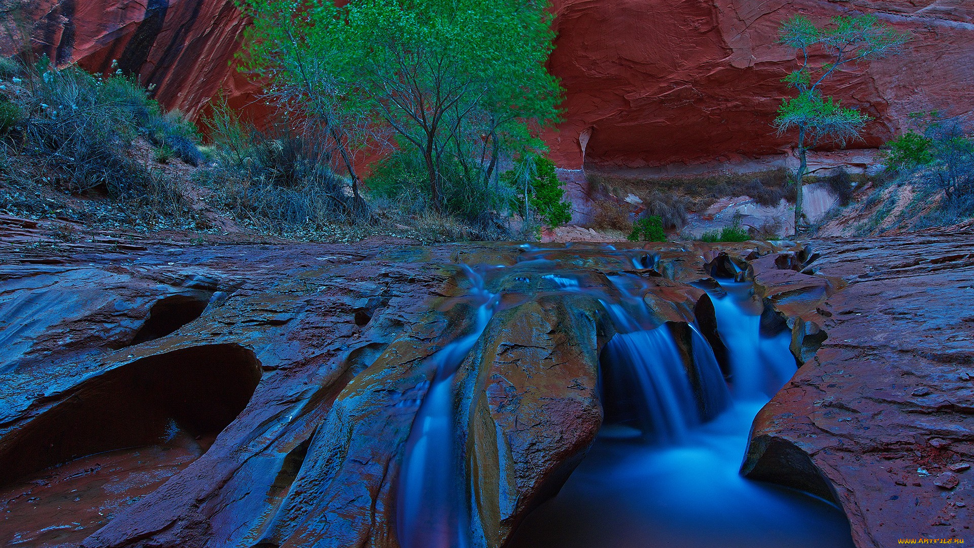 пейзаж, природа, водопады, сша, ущелье, койота, в, южной, юте, скалы, водопад