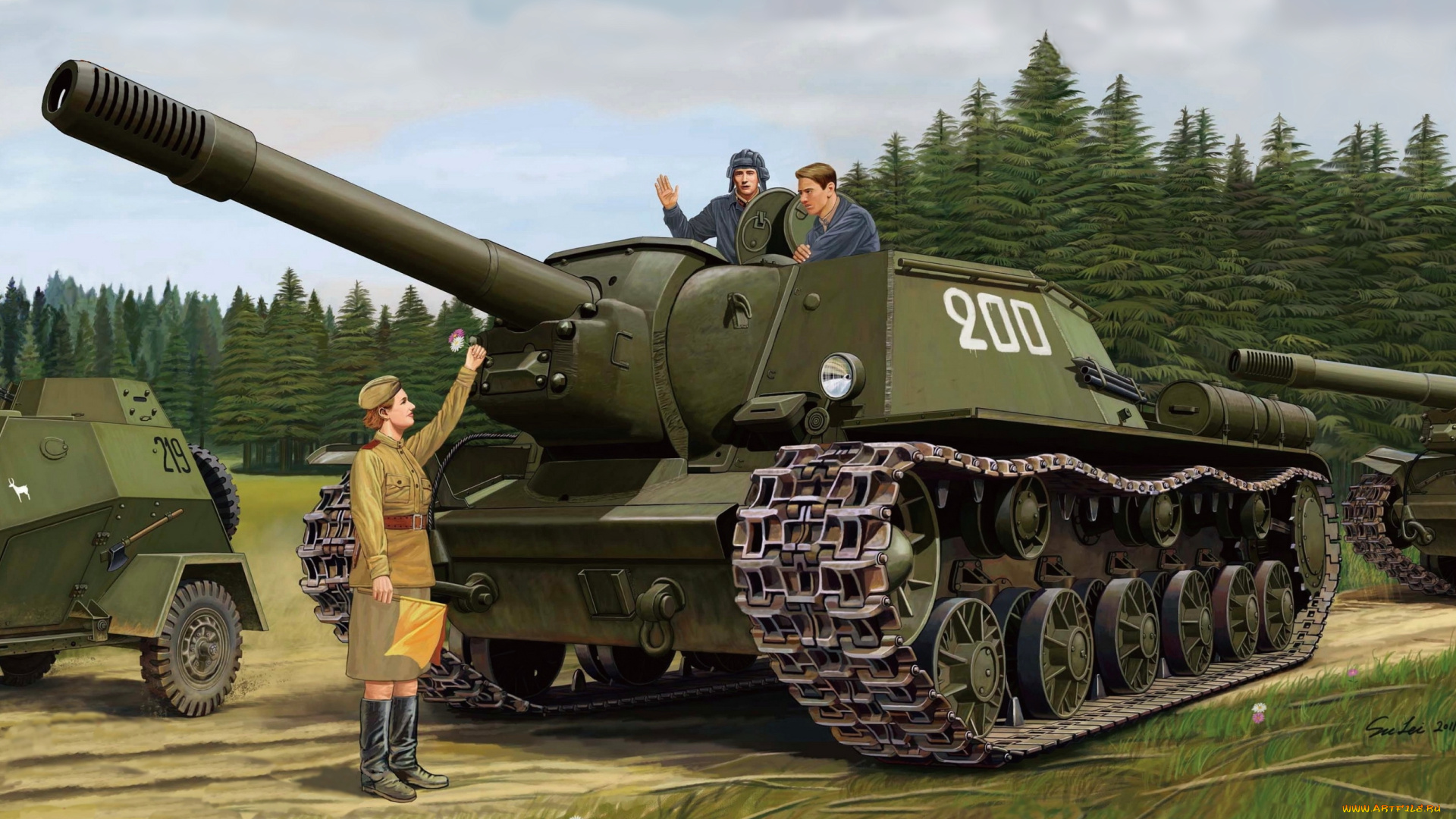 рисованные, армия, ркка, су-152, штурмовое, орудие, вторая, мировая, сау