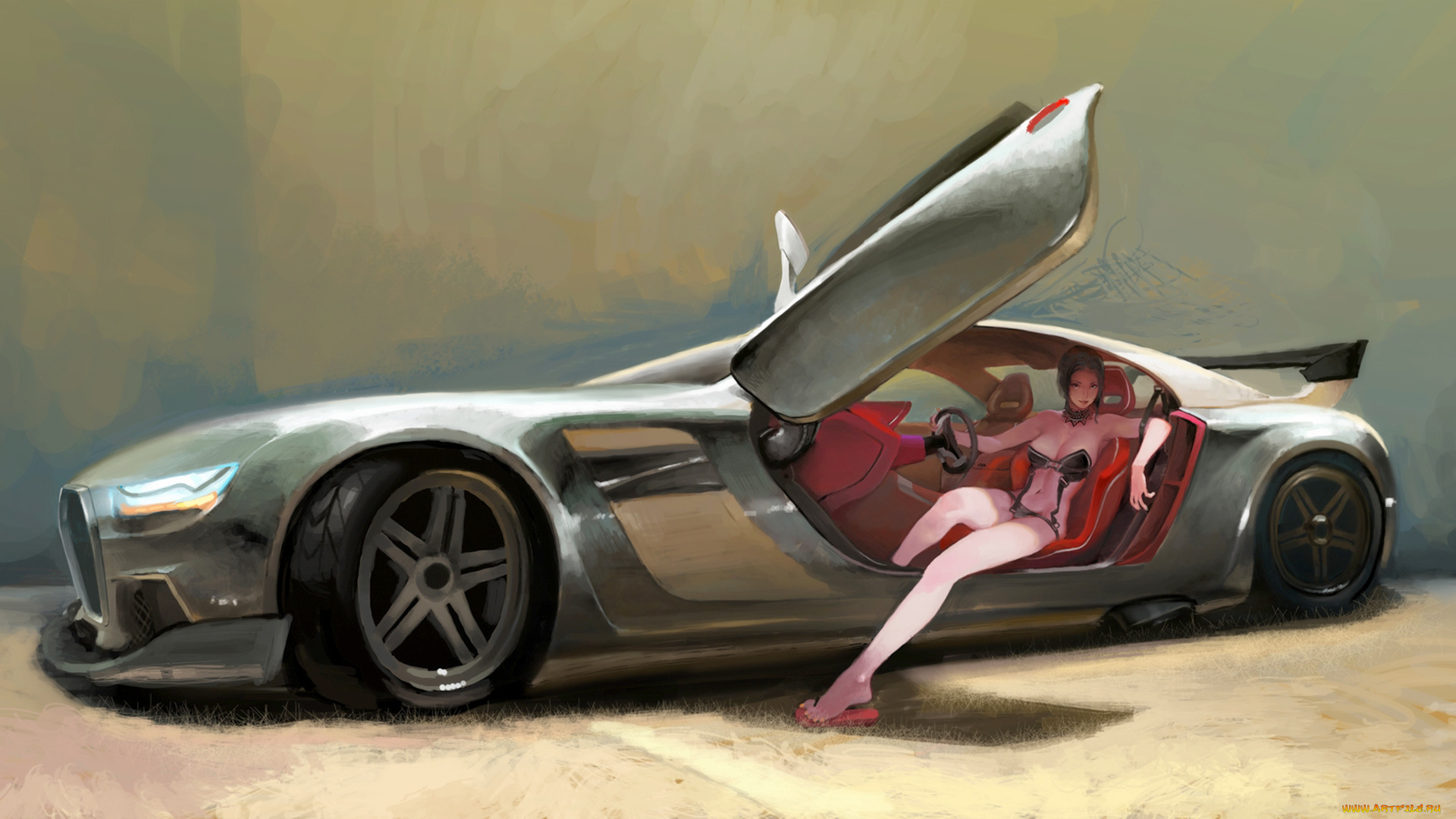 рисованные, авто, мото, девушка, руль