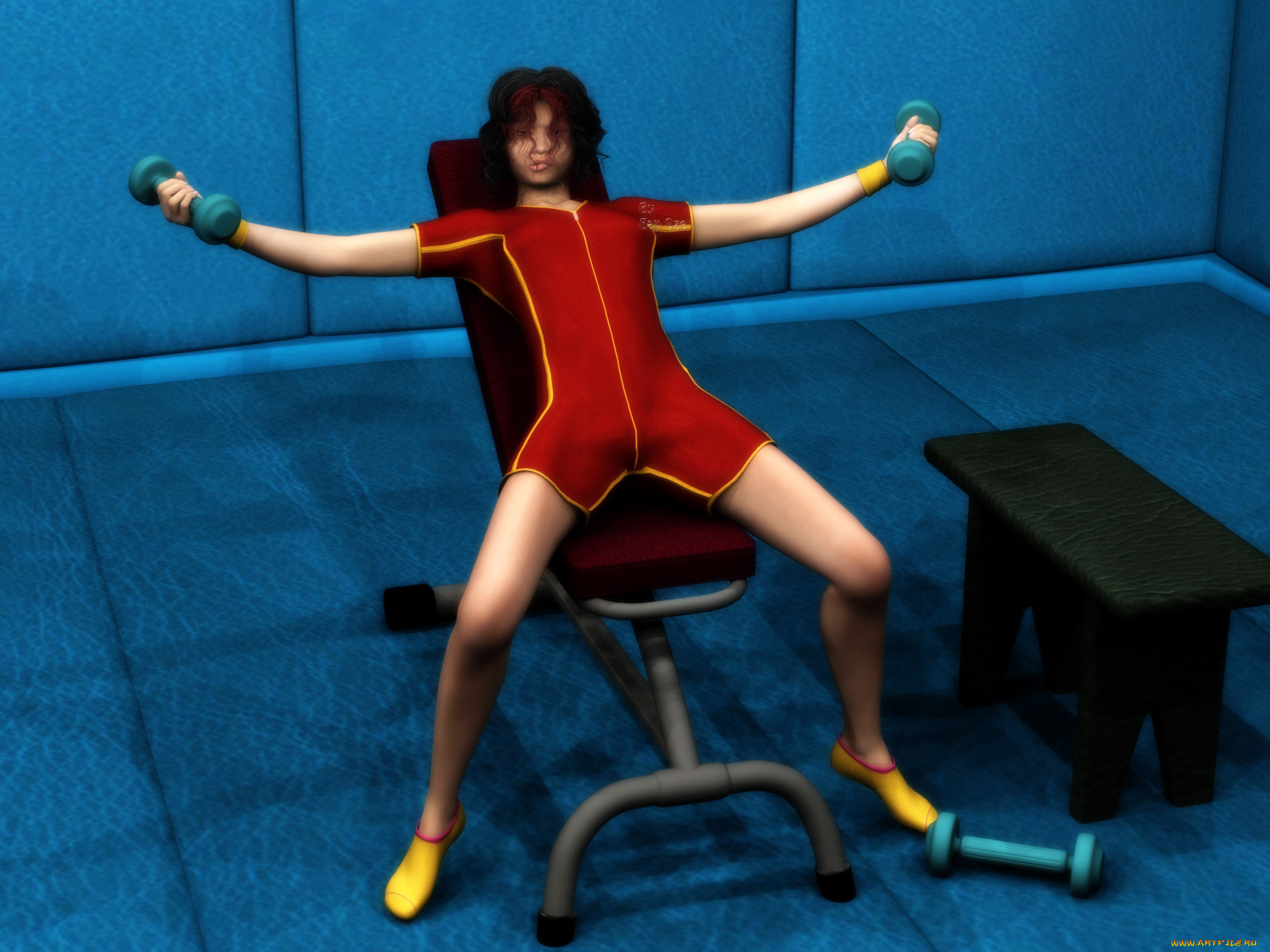 3д, графика, people, люди, гантели, девушка, спортзал