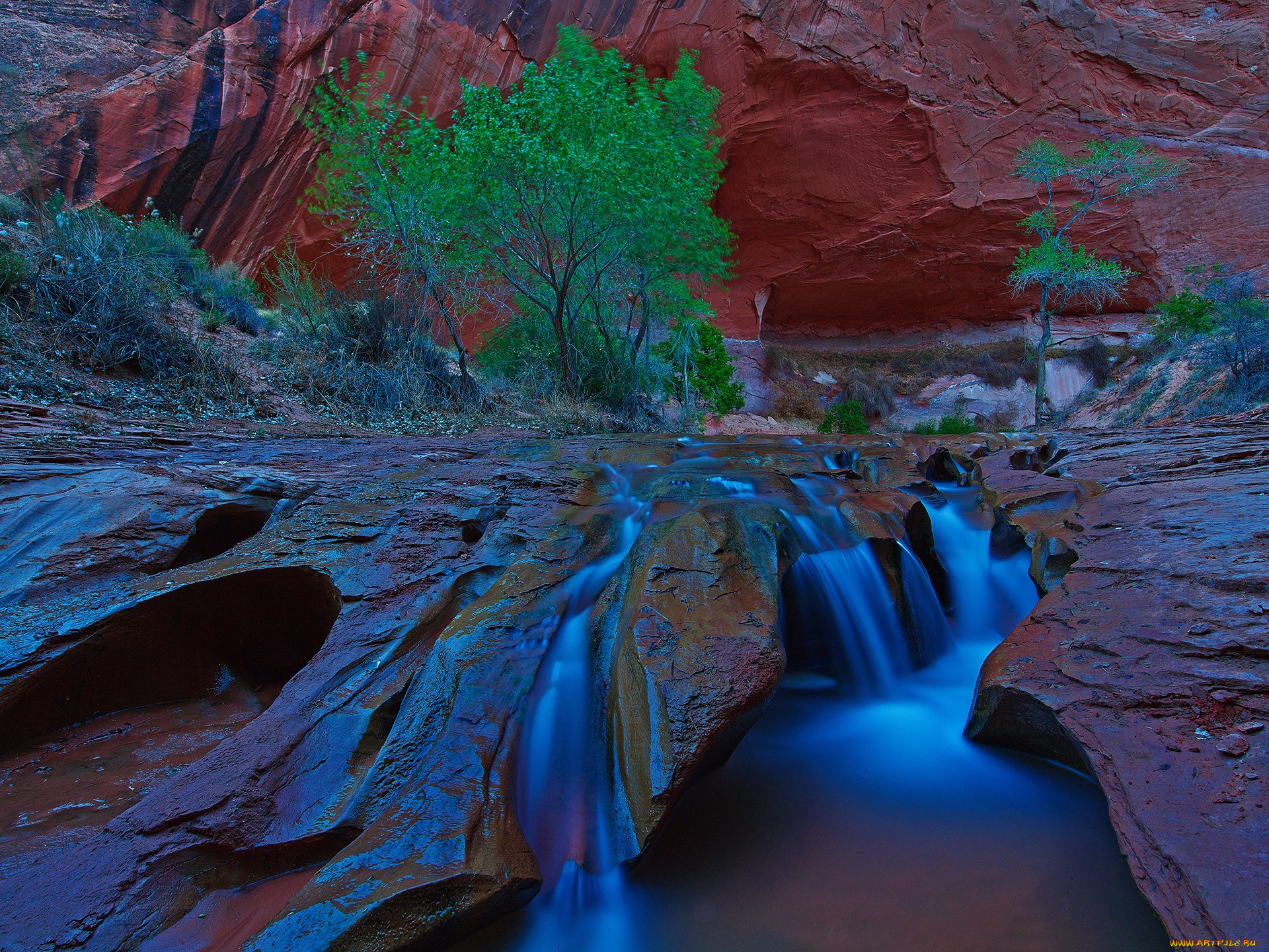 пейзаж, природа, водопады, сша, ущелье, койота, в, южной, юте, скалы, водопад