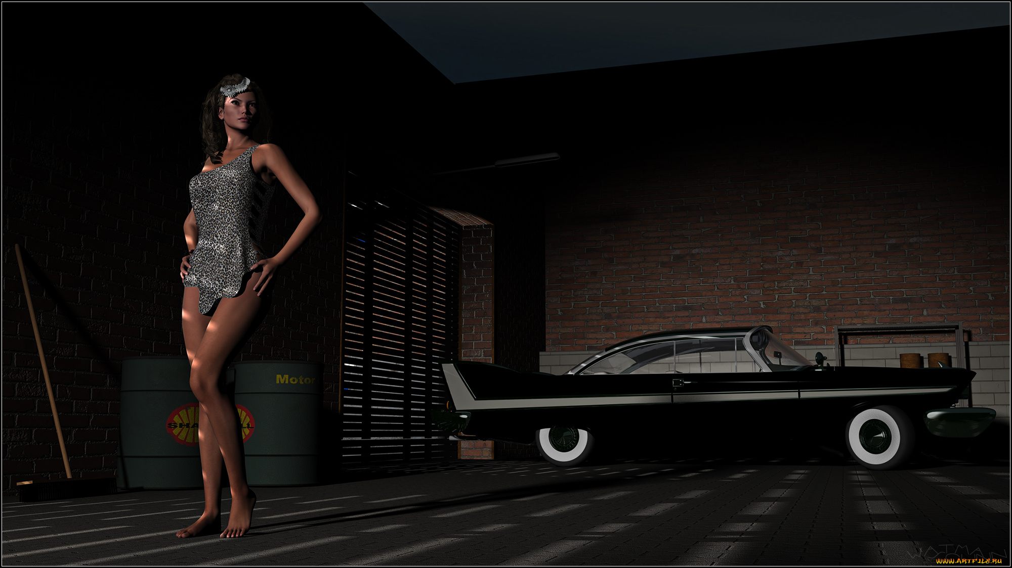 3д, графика, people, люди, девушка, автомобиль