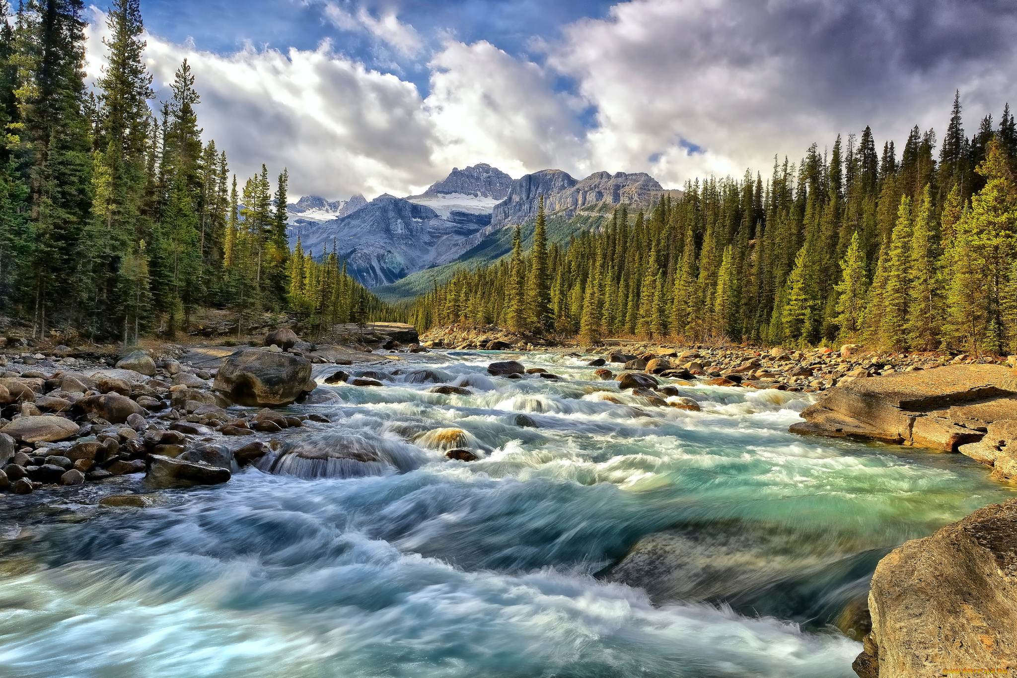 banff, national, park, alberta, canada, природа, реки, озера, поток, камни, лес, mistaya, river, банф, альберта, канада, река, горы