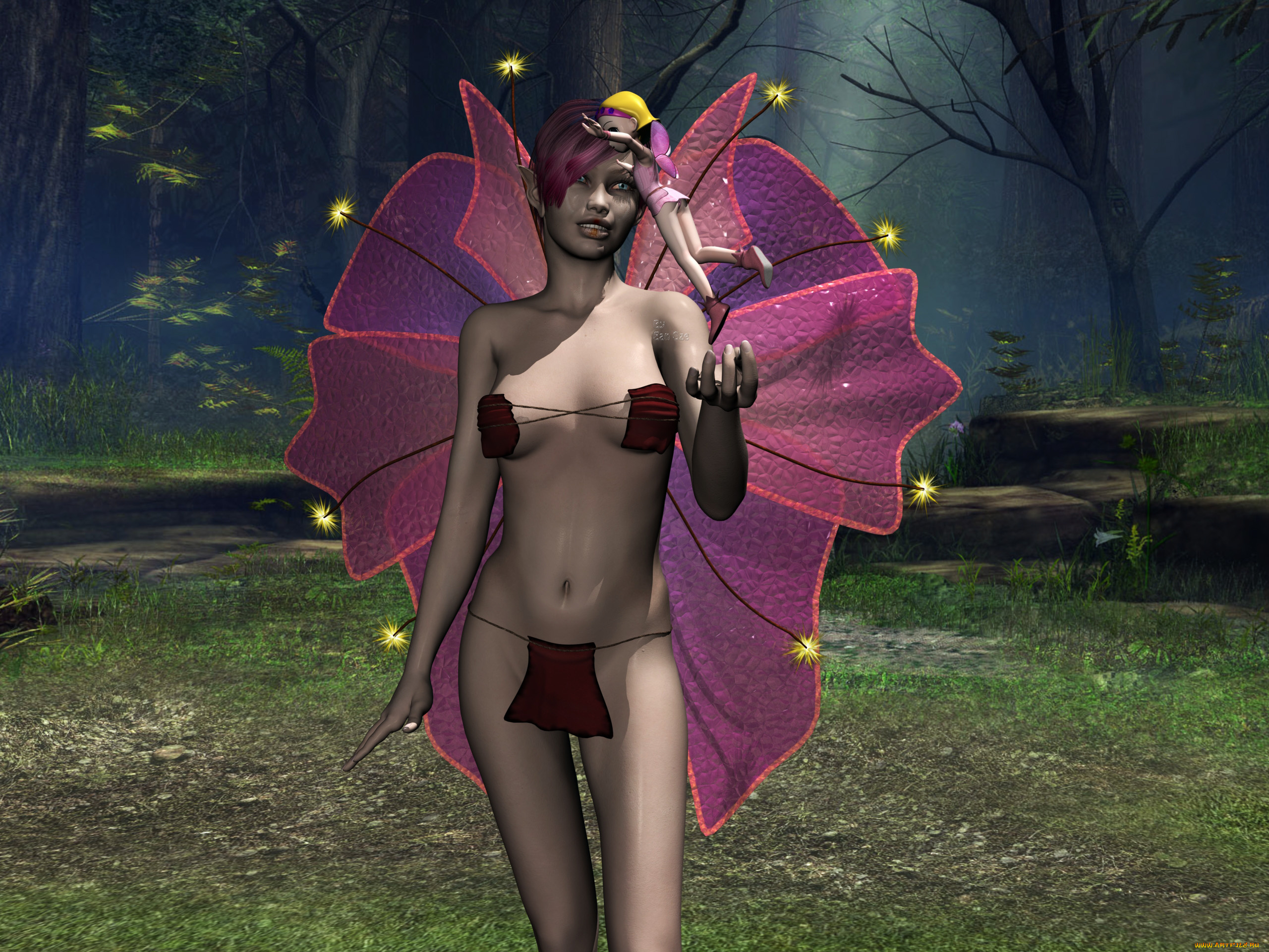 3д, графика, elves, эльфы, крилья, эльфийка