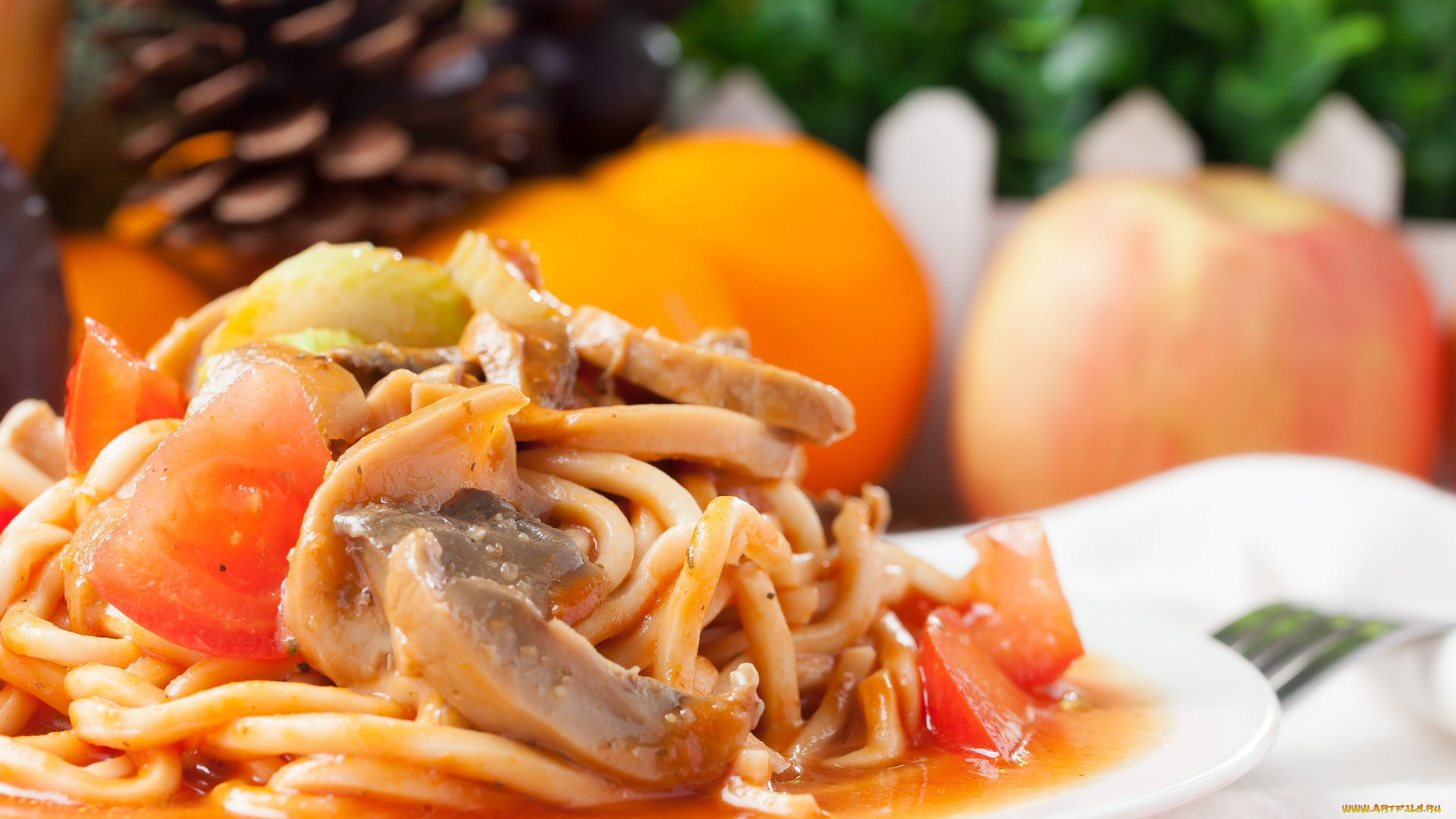 еда, макаронные, блюда, зелень, второе, блюдо, подлива, лапша