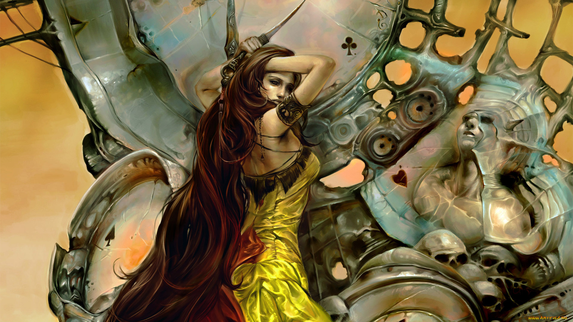 hong, kuang, фэнтези, красавицы, и, чудовища, hong, kuang, девушка, существо, черепа