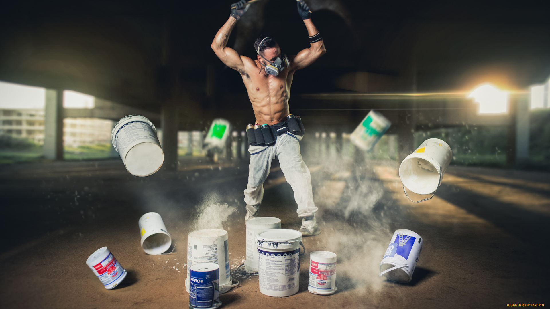 мужчины, -, unsort, музыка, респиратор, вёдра, краска, парень