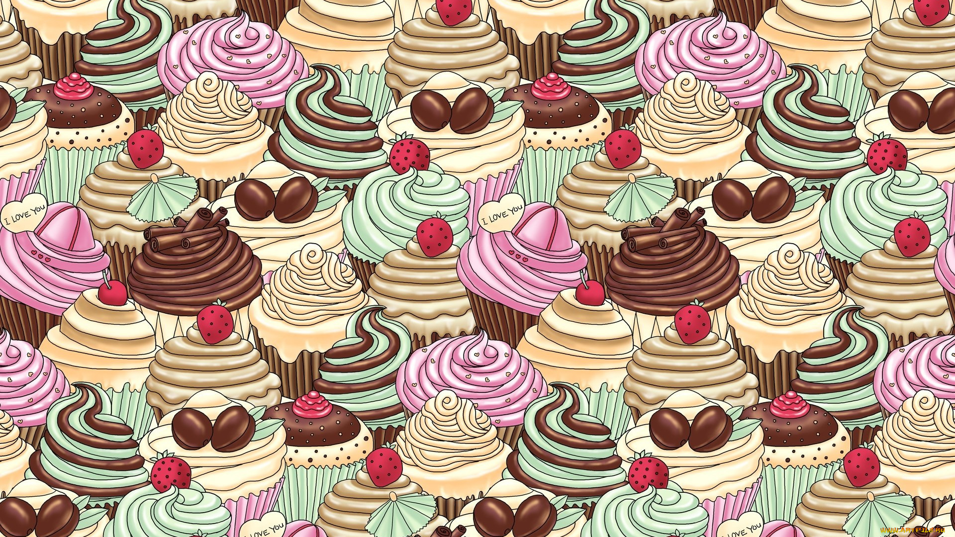 векторная, графика, сладости, пирожные, кексы, фон, десерты, текстура