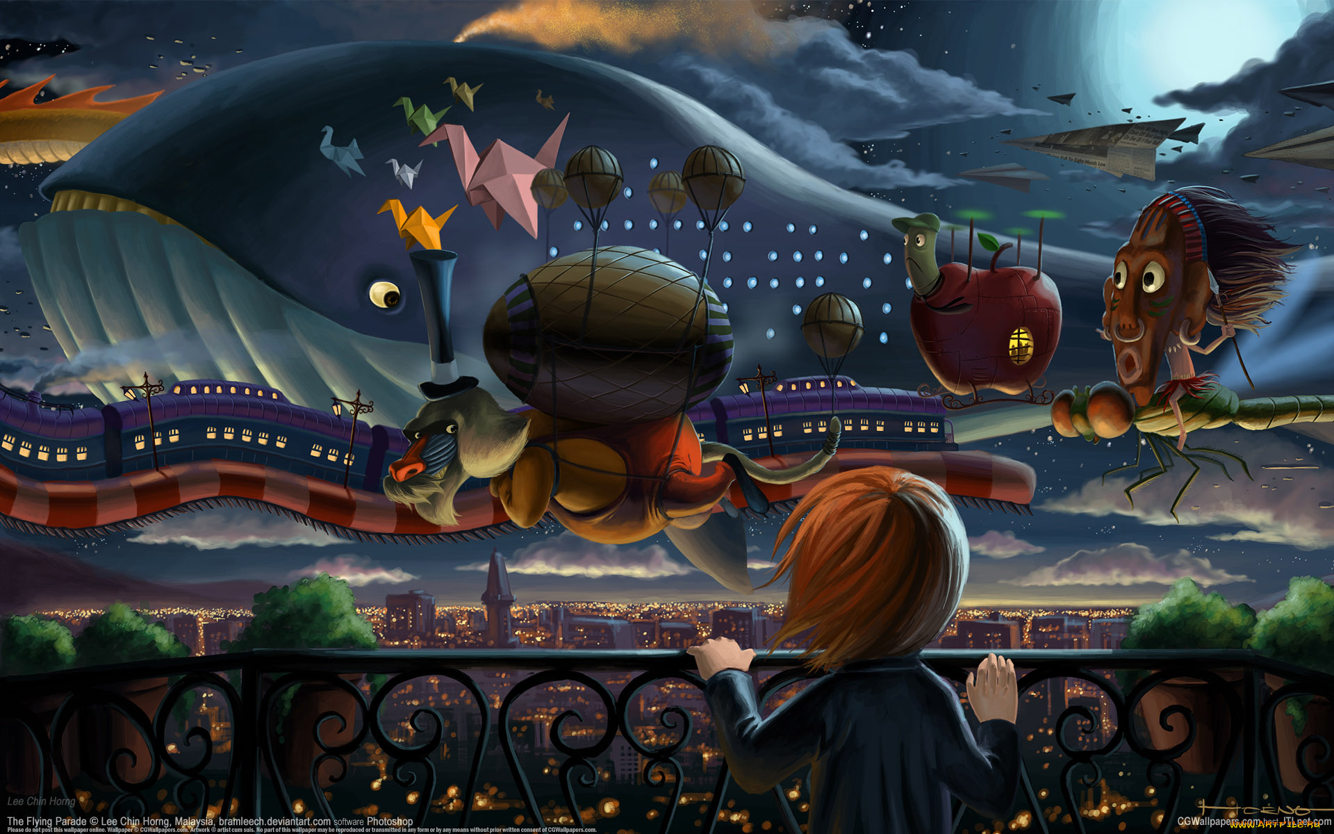 bram, lee, chin, horng, фэнтези, существа, bram, lee, chin, horng, девочка, поезд, кит, город