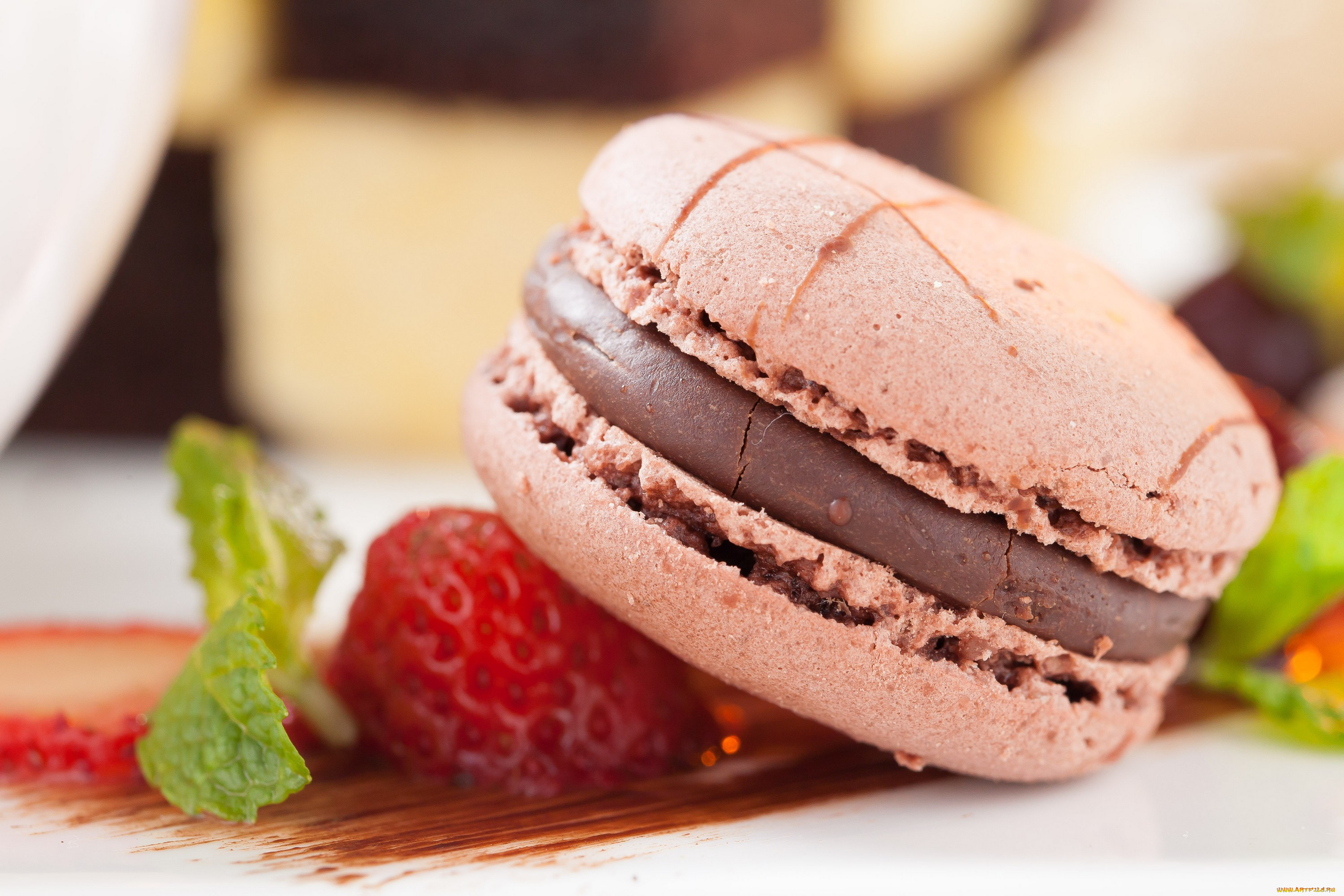 еда, -, макаруны, мята, клубника, макаруны