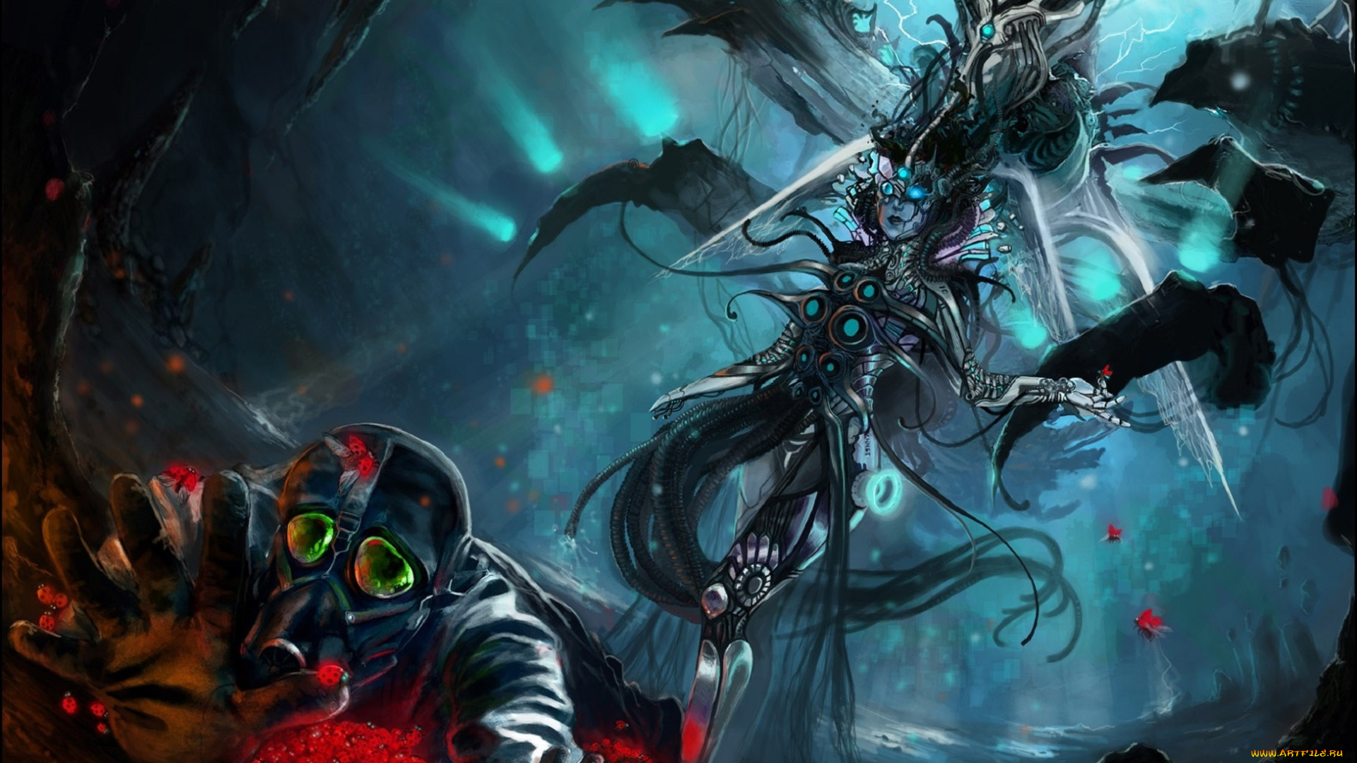 фэнтези, романтика, апокалипсиса, существо, апокалипсиса, романтика, противогаз, киборг, девушка, человек