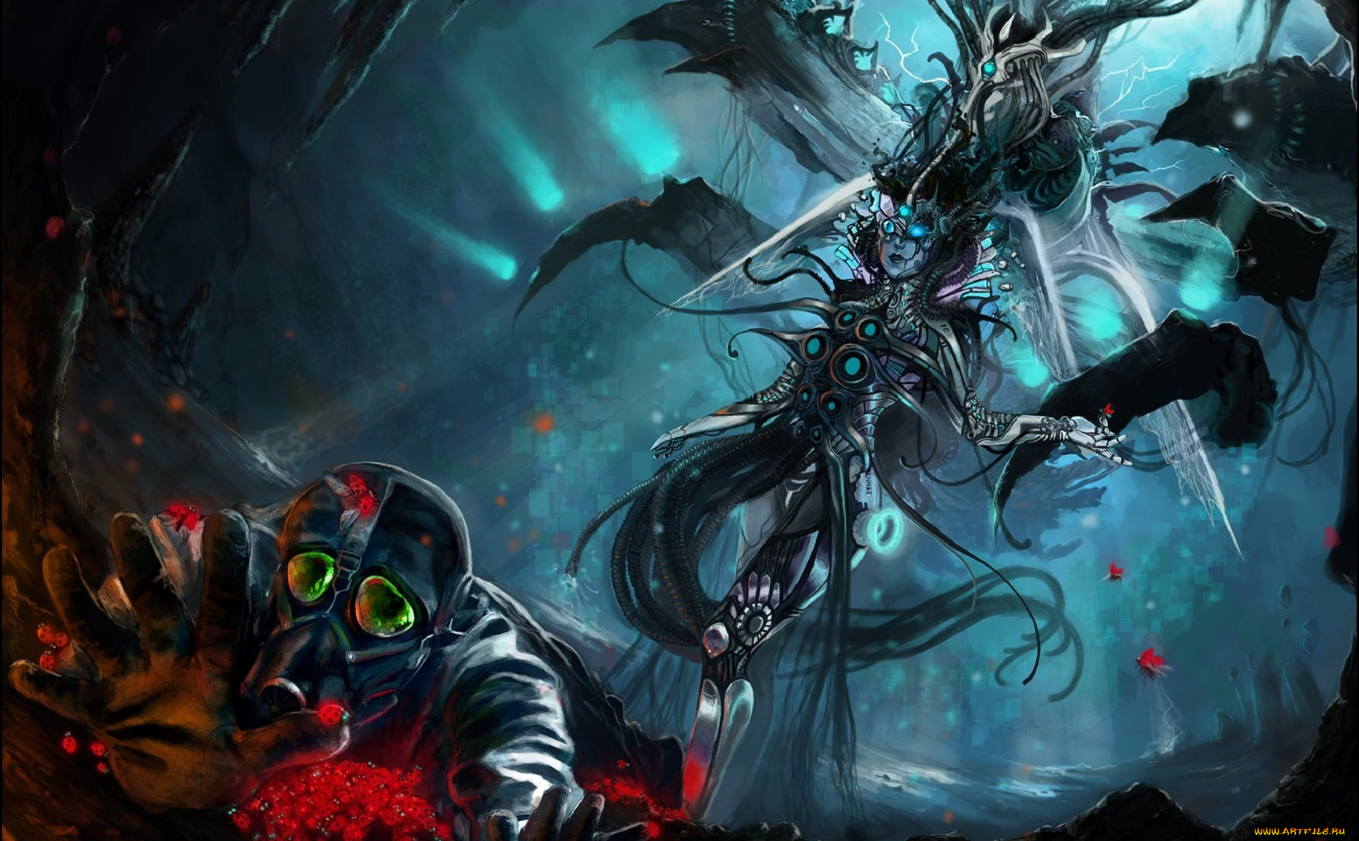 фэнтези, романтика, апокалипсиса, существо, апокалипсиса, романтика, противогаз, киборг, девушка, человек