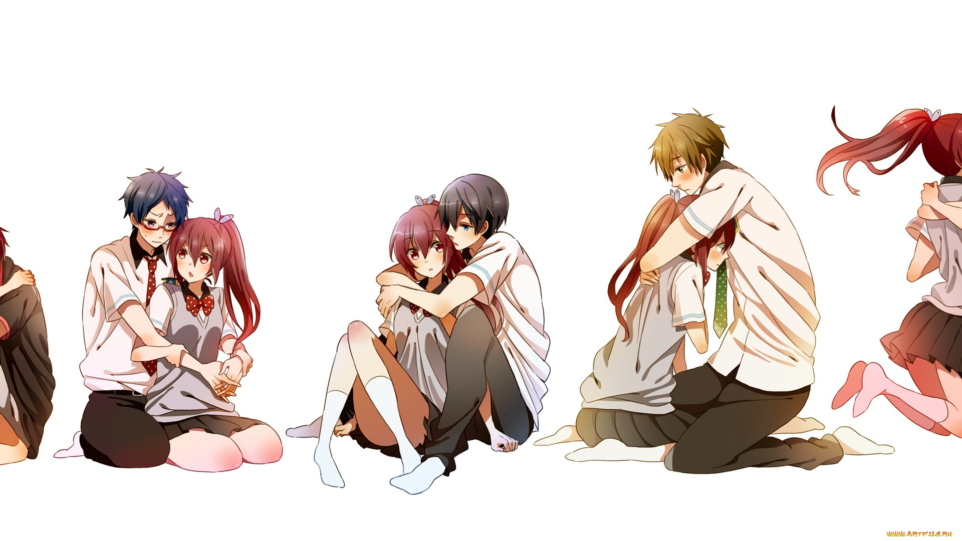 аниме, free, объятия, пары