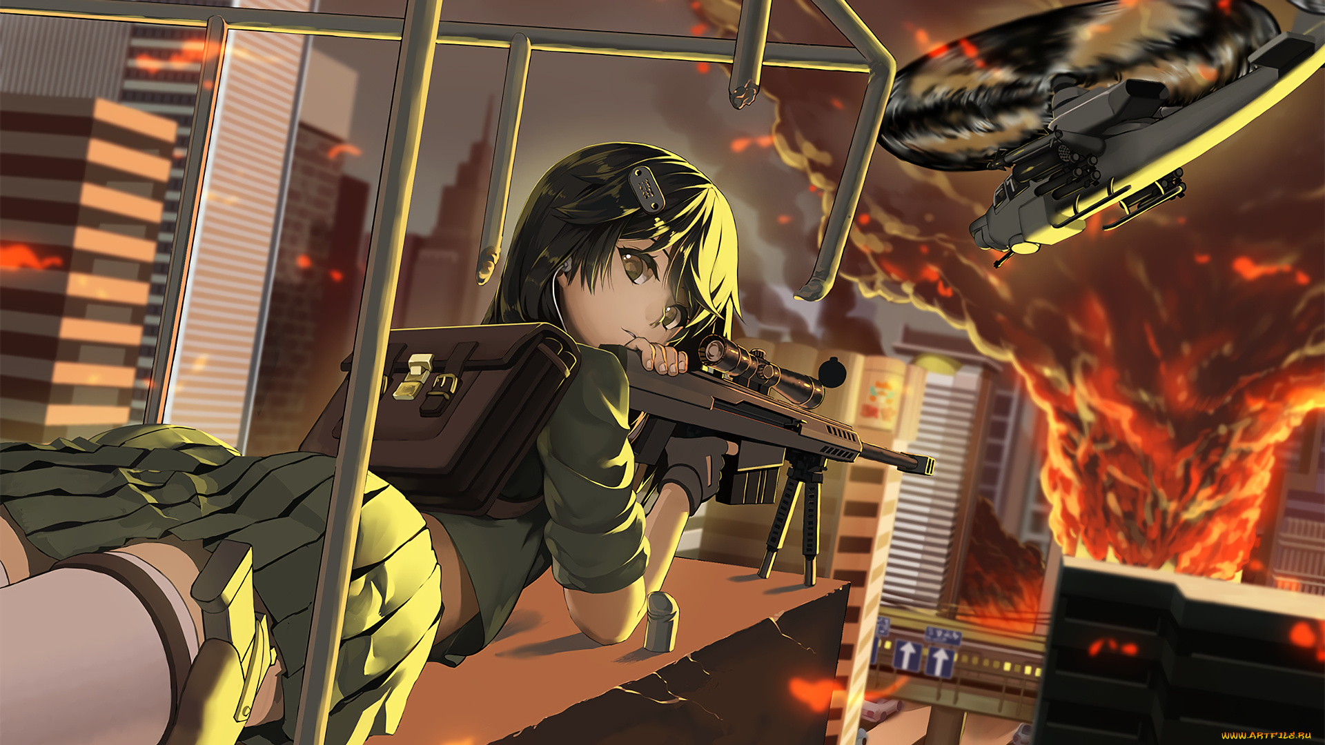 аниме, оружие, , техника, , технологии, девушка, взгляд, фон