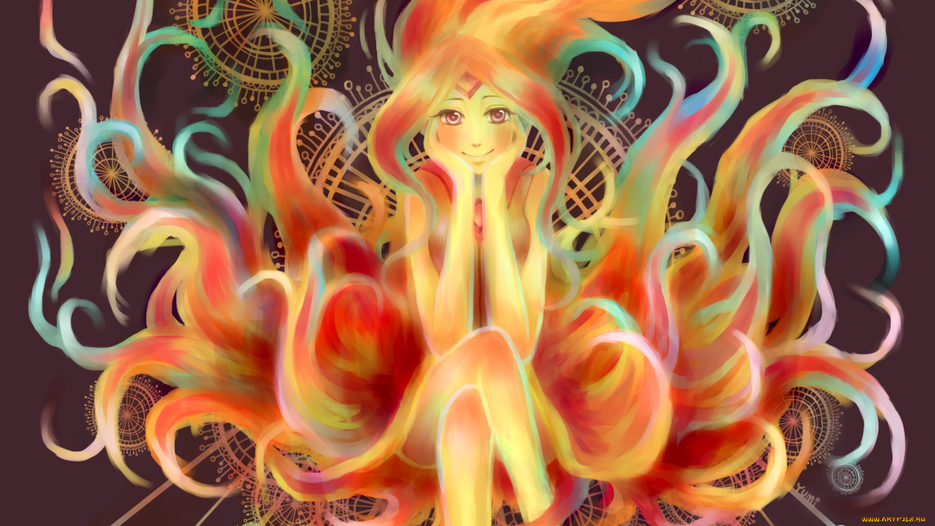 аниме, животные, , существа, волосы, улыбка, румянец, девушка