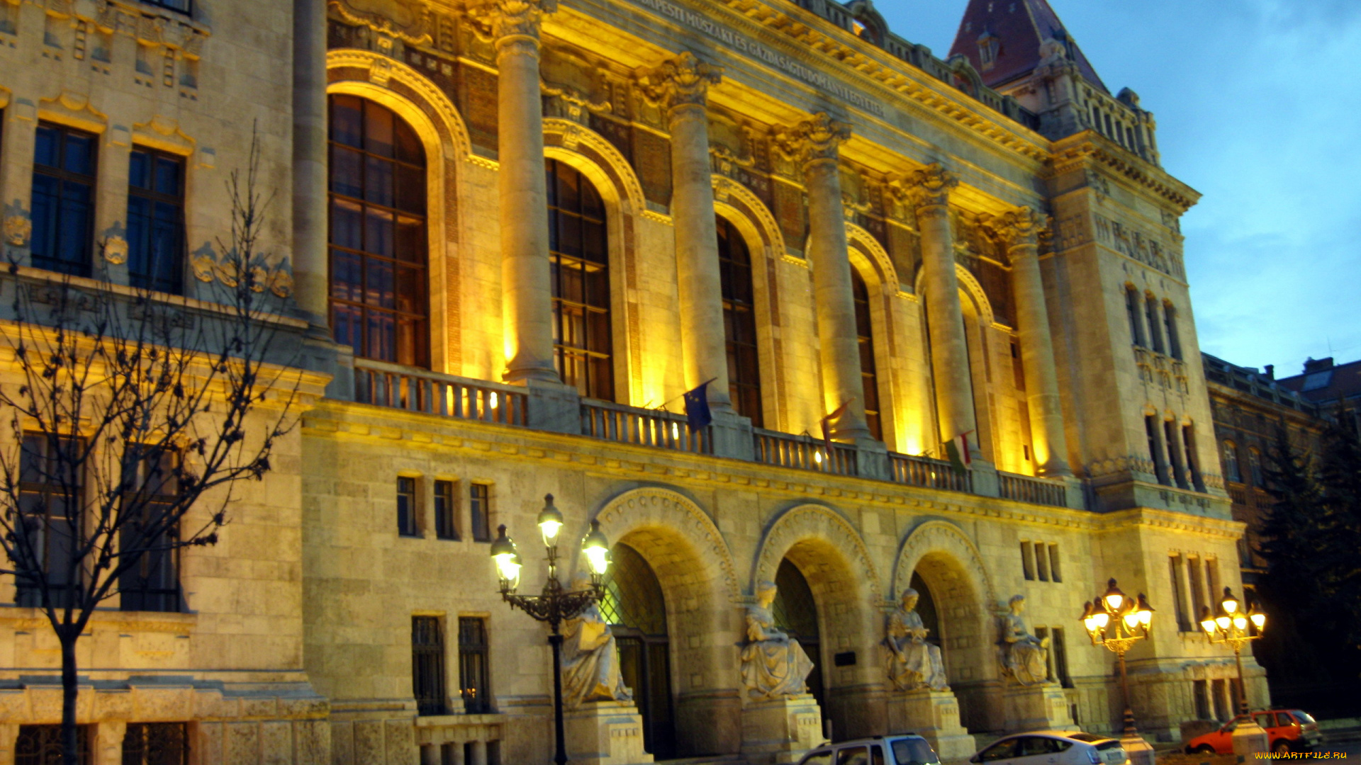 города, будапешт, , венгрия, вечер, фонари