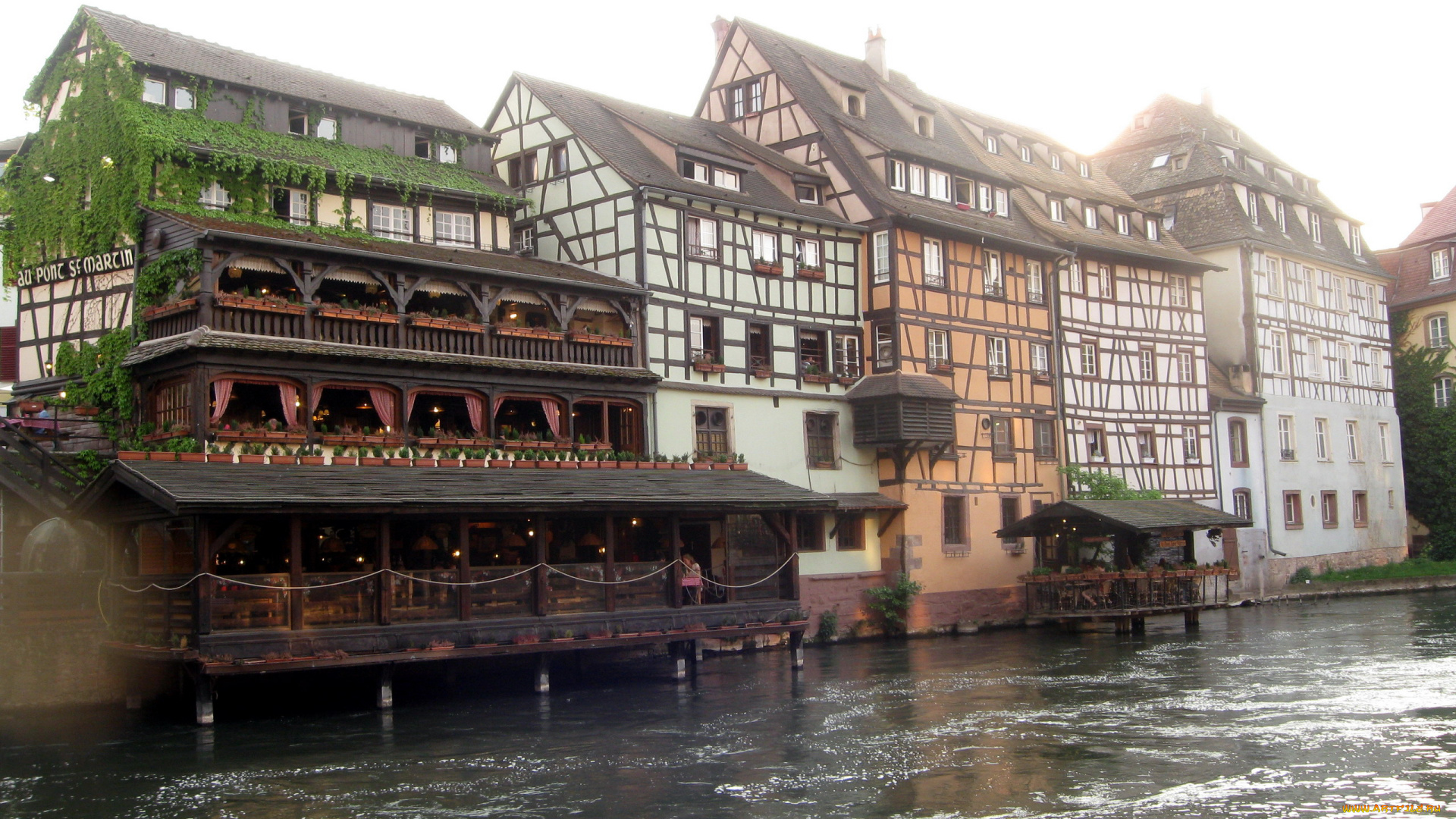 города, страсбург, , франция, здания, вода, река