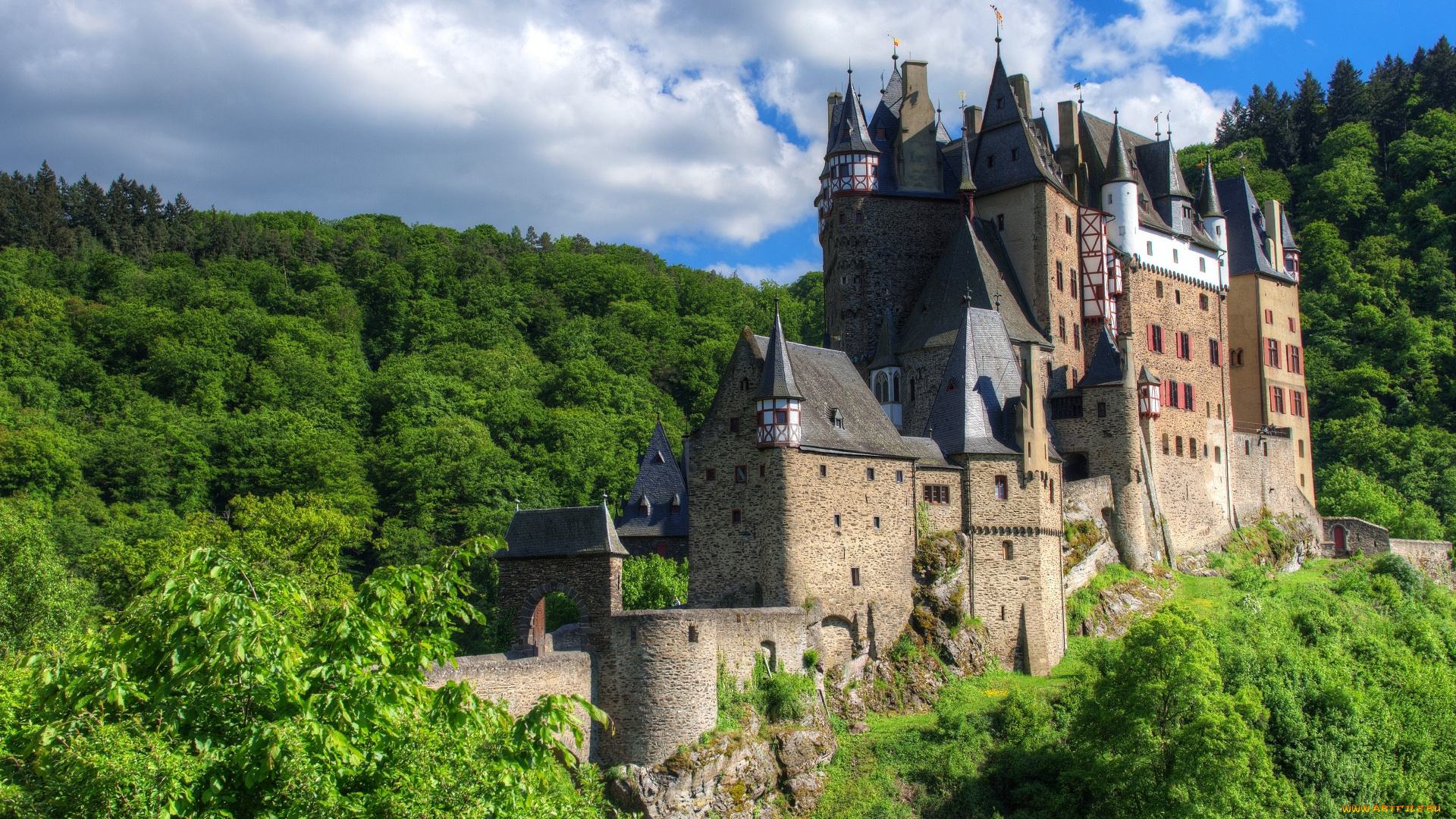 города, замки, германии, деревья, облака, небо, замок, германия