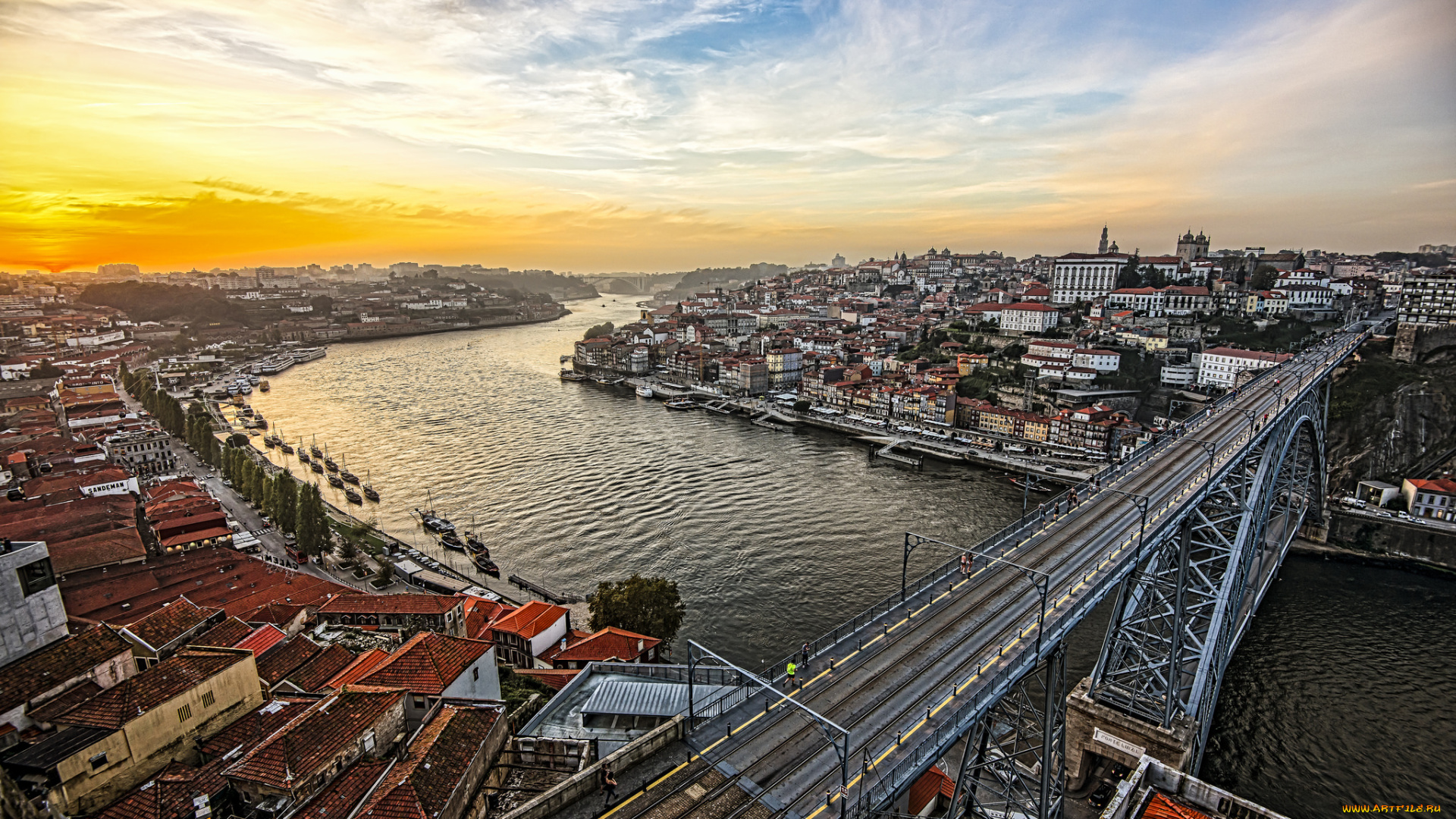porto, riberia, from, ponte, luis, i, города, -, панорамы, рассвет