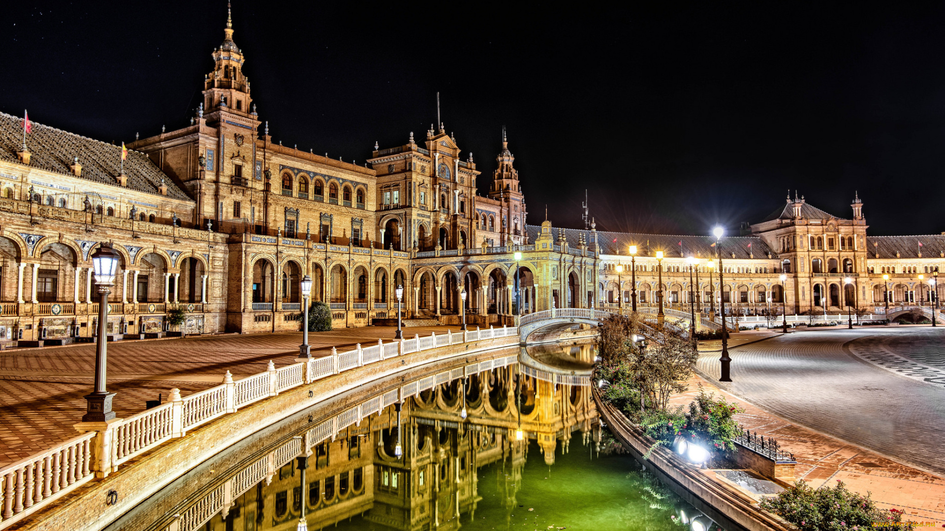 seville, города, севилья, , испания, дворец, площадь, ночь