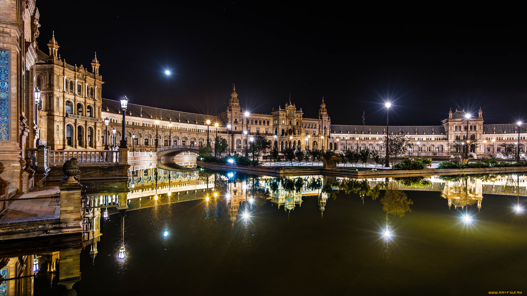 seville, города, севилья, , испания, ночь, дворец, площадь