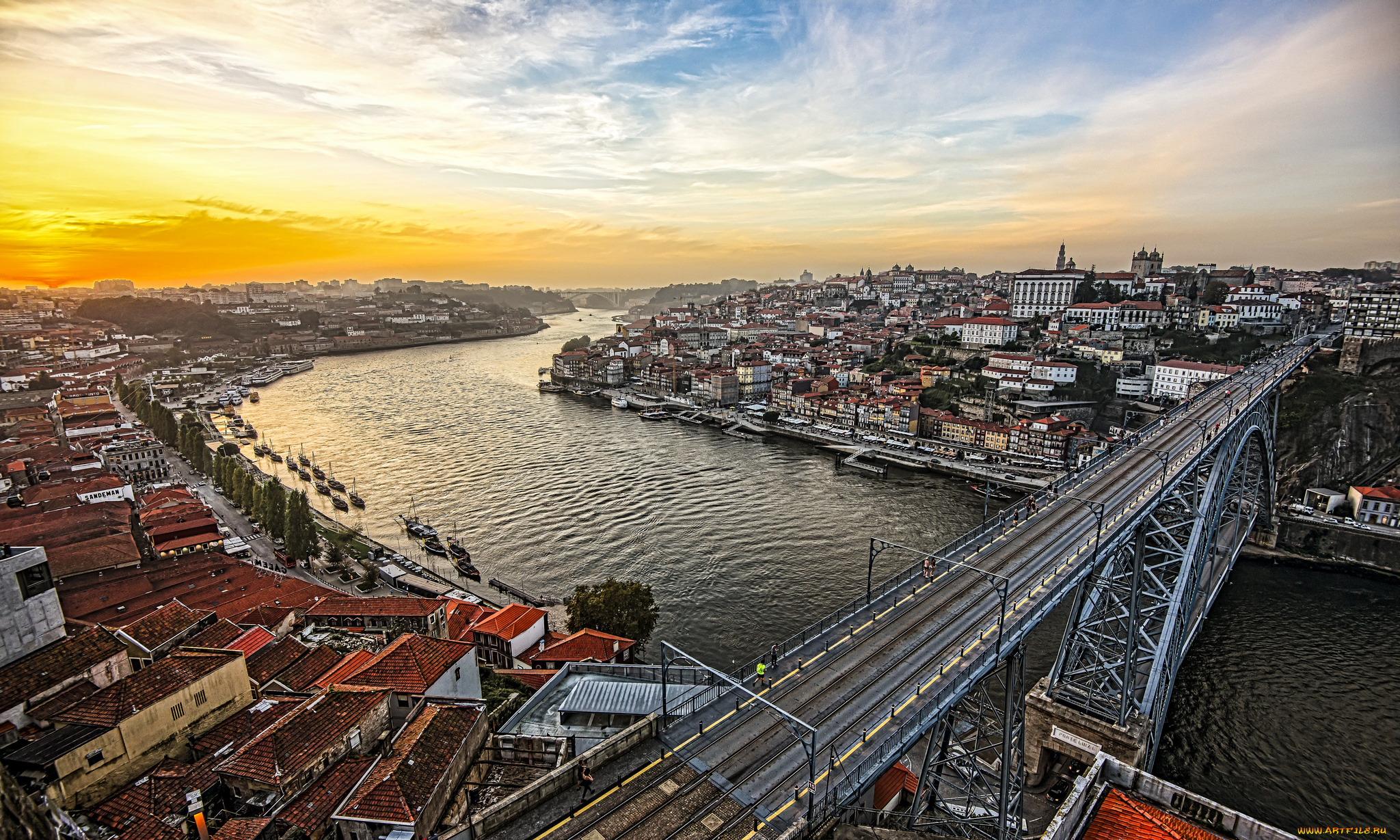 porto, riberia, from, ponte, luis, i, города, -, панорамы, рассвет