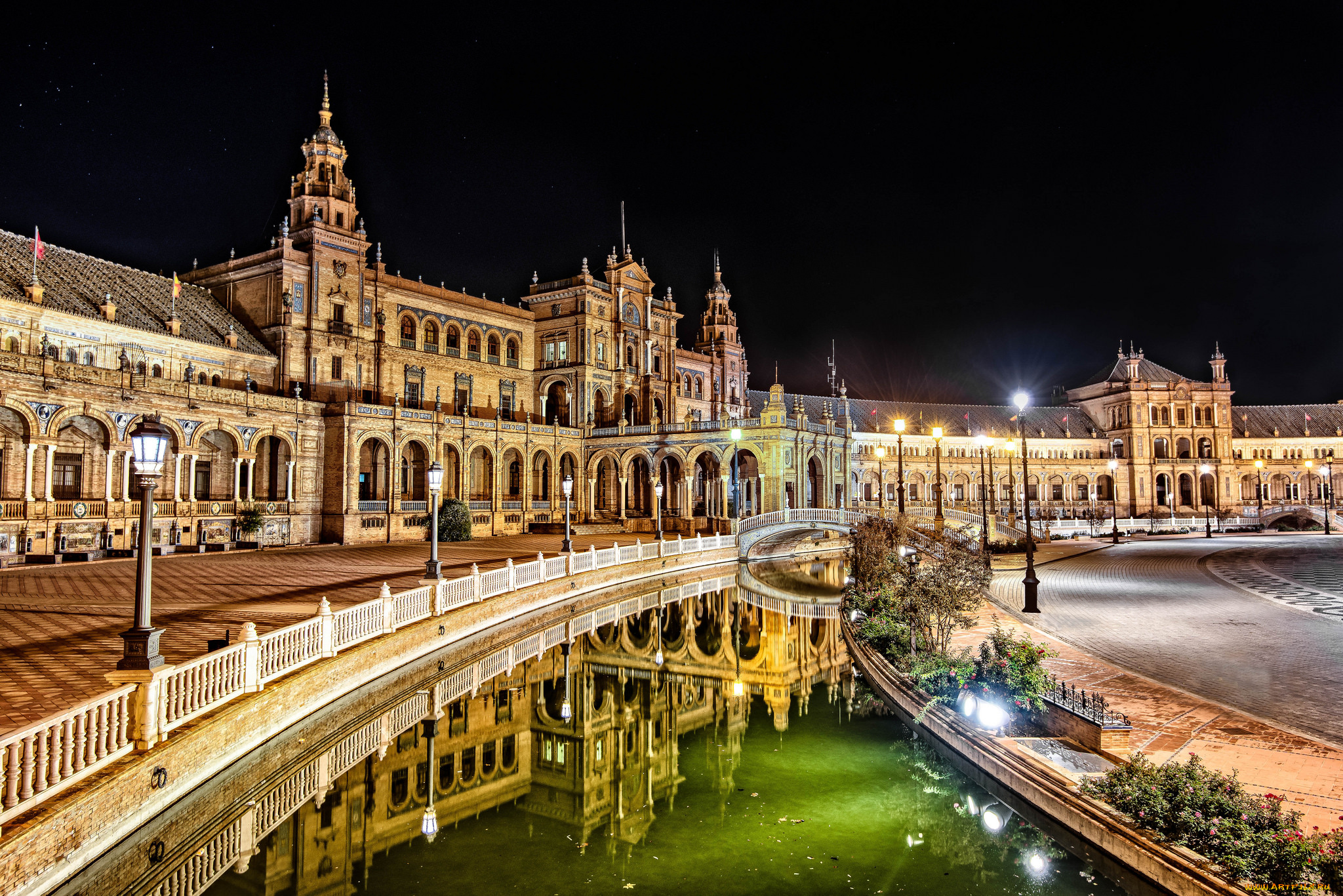 seville, города, севилья, , испания, дворец, площадь, ночь