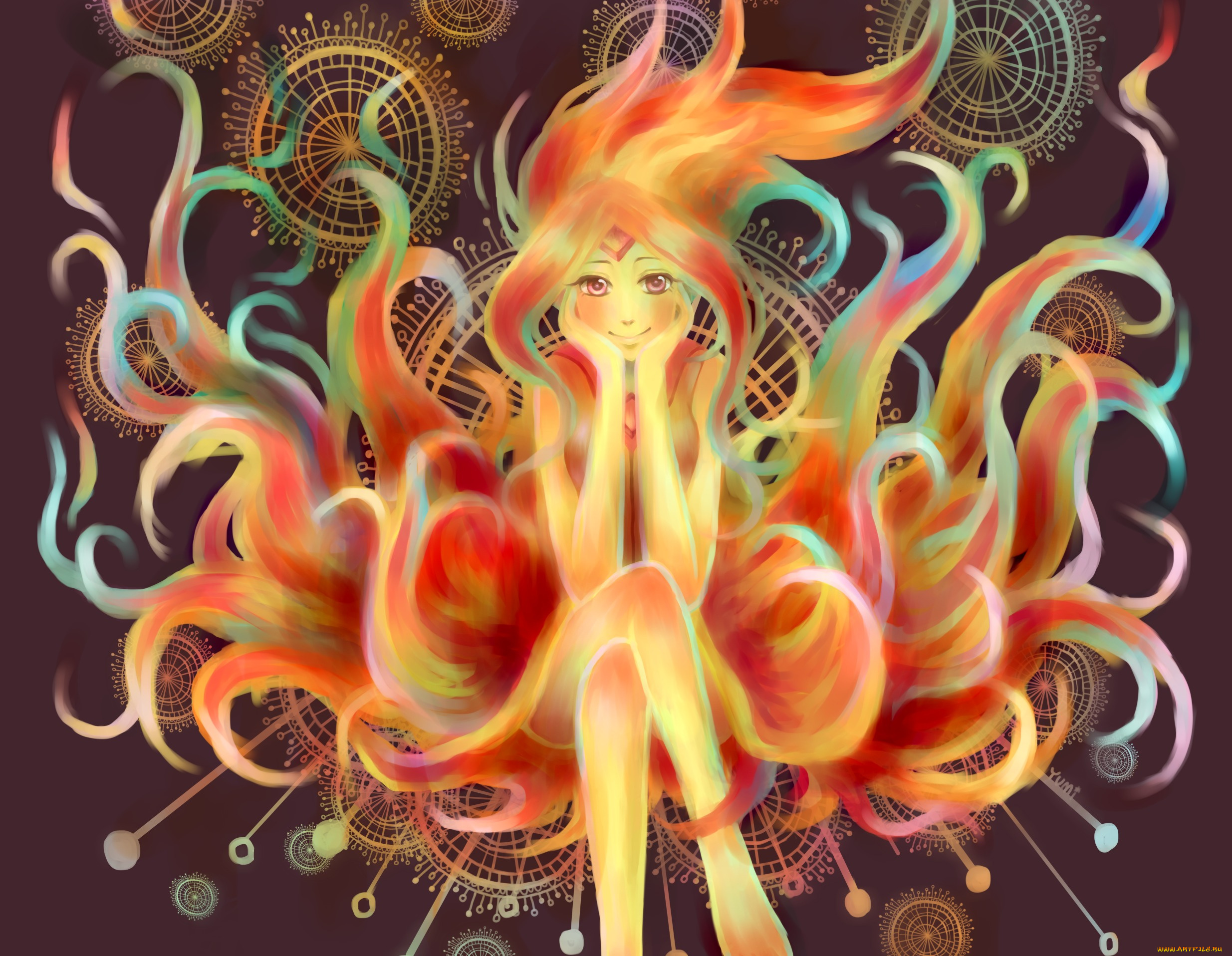 аниме, животные, , существа, волосы, улыбка, румянец, девушка