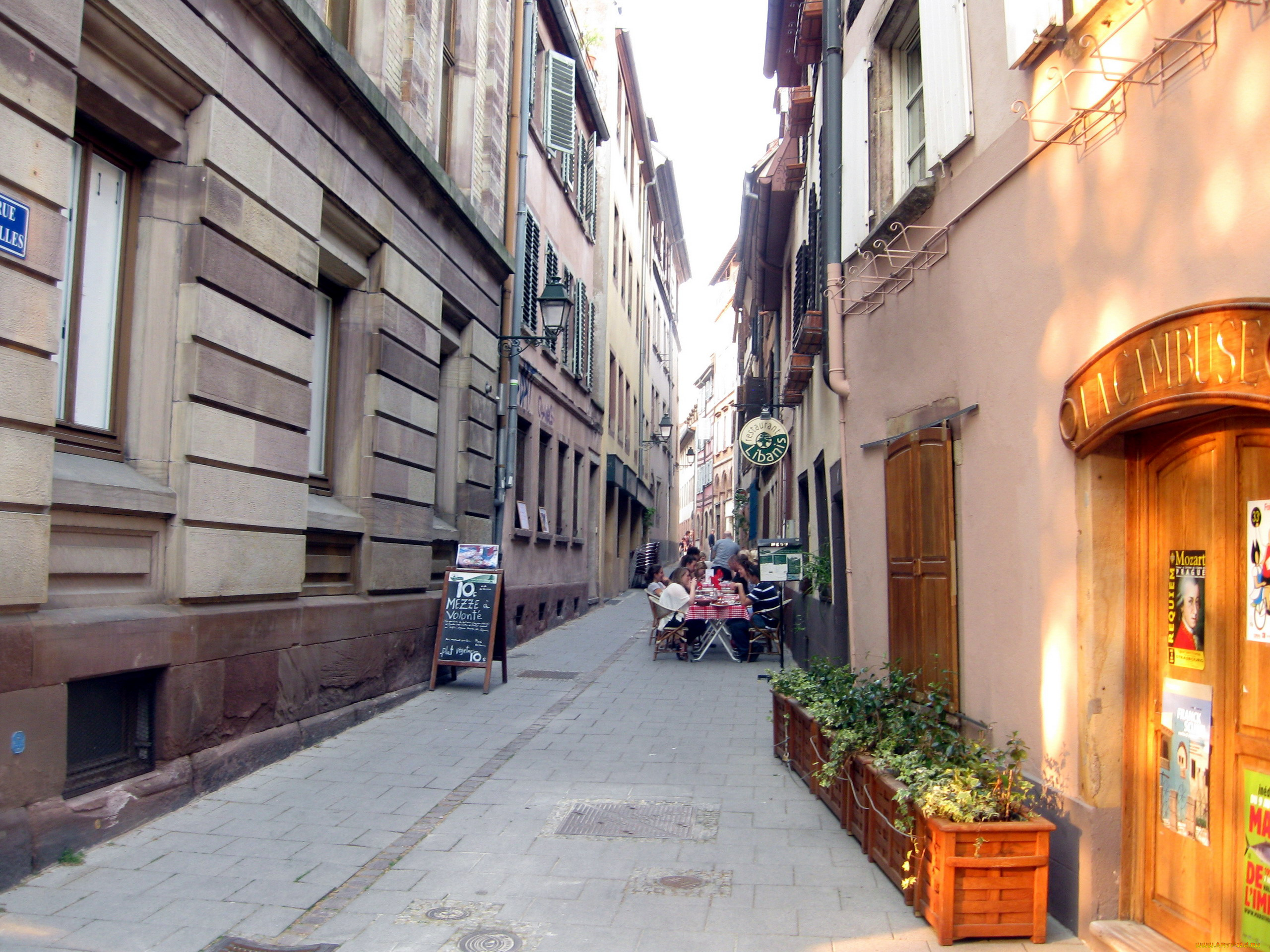 города, страсбург, , франция, кафе, улочка