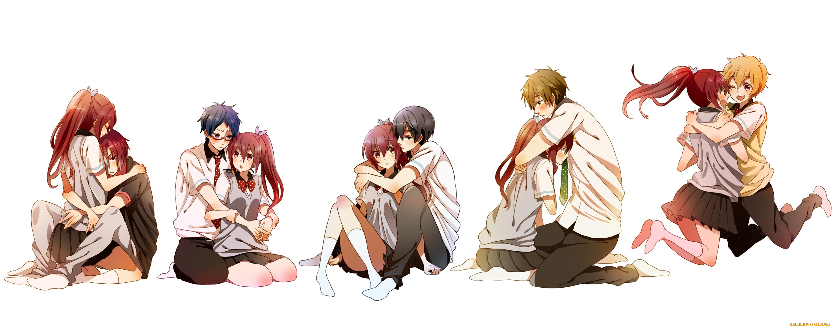 аниме, free, объятия, пары