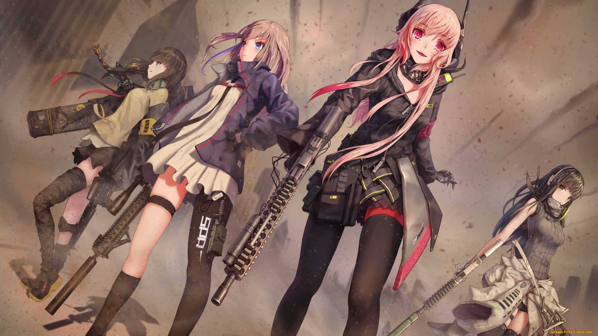 аниме, girls, frontline, перчатки, чулки, ar-15, нож, длинные, волосы, девушки, jay, xu, m16a1, оружие, пистолет, anime, колготки, art, шорты, m4a1, m4, sopmod, ii, girls, frontline