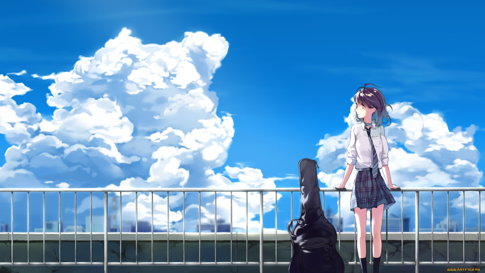 аниме, музыка, фон, взгляд, девушка