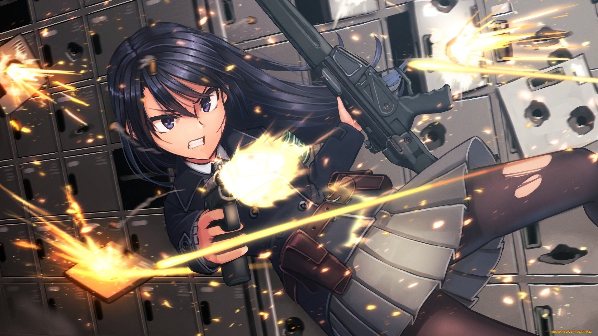 аниме, оружие, , техника, , технологии, взгляд, фон, девушка